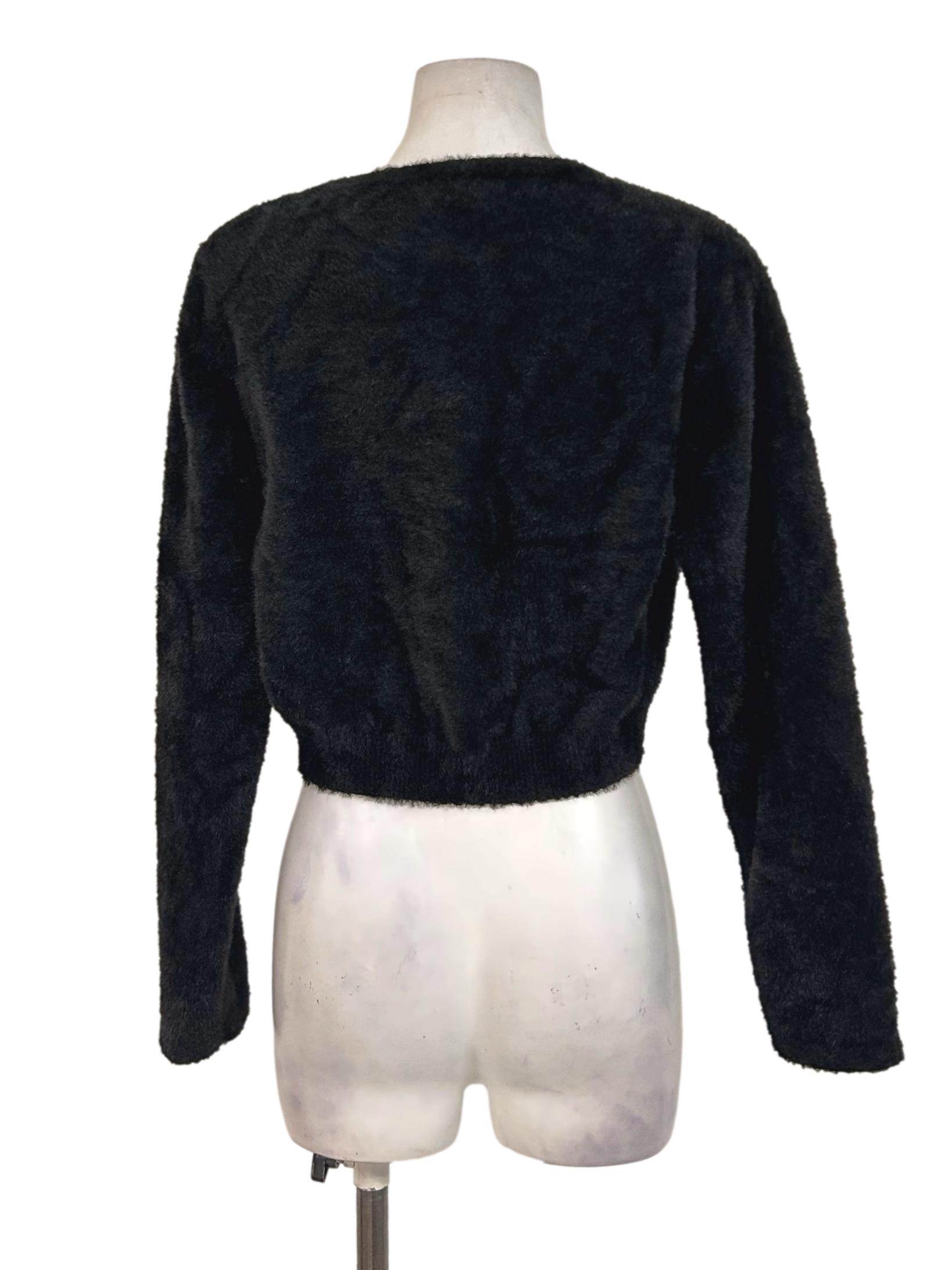 Jade Black Fuzzy Cardigan
