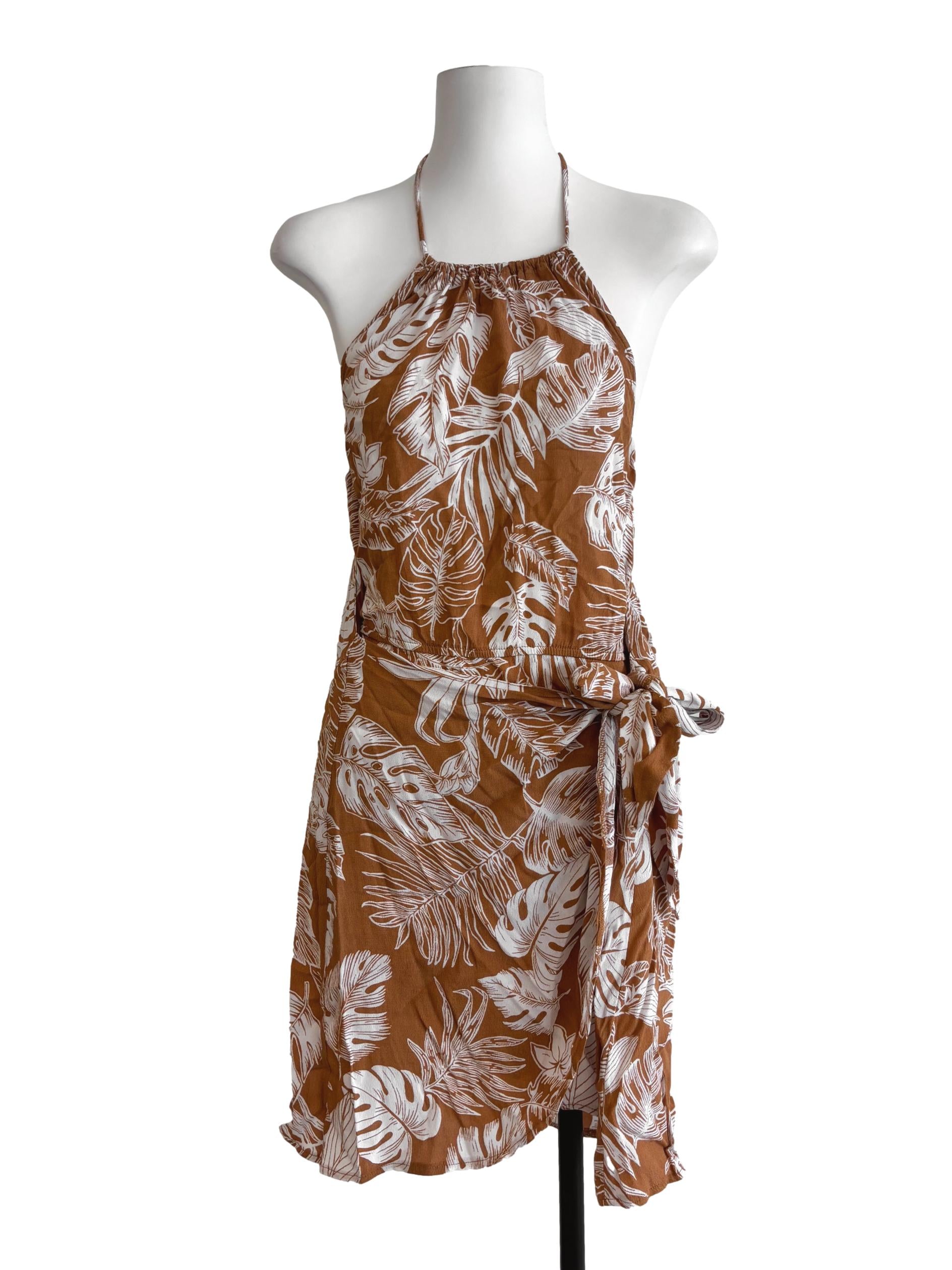 Cinnamon Brown Halter Wrap Dress