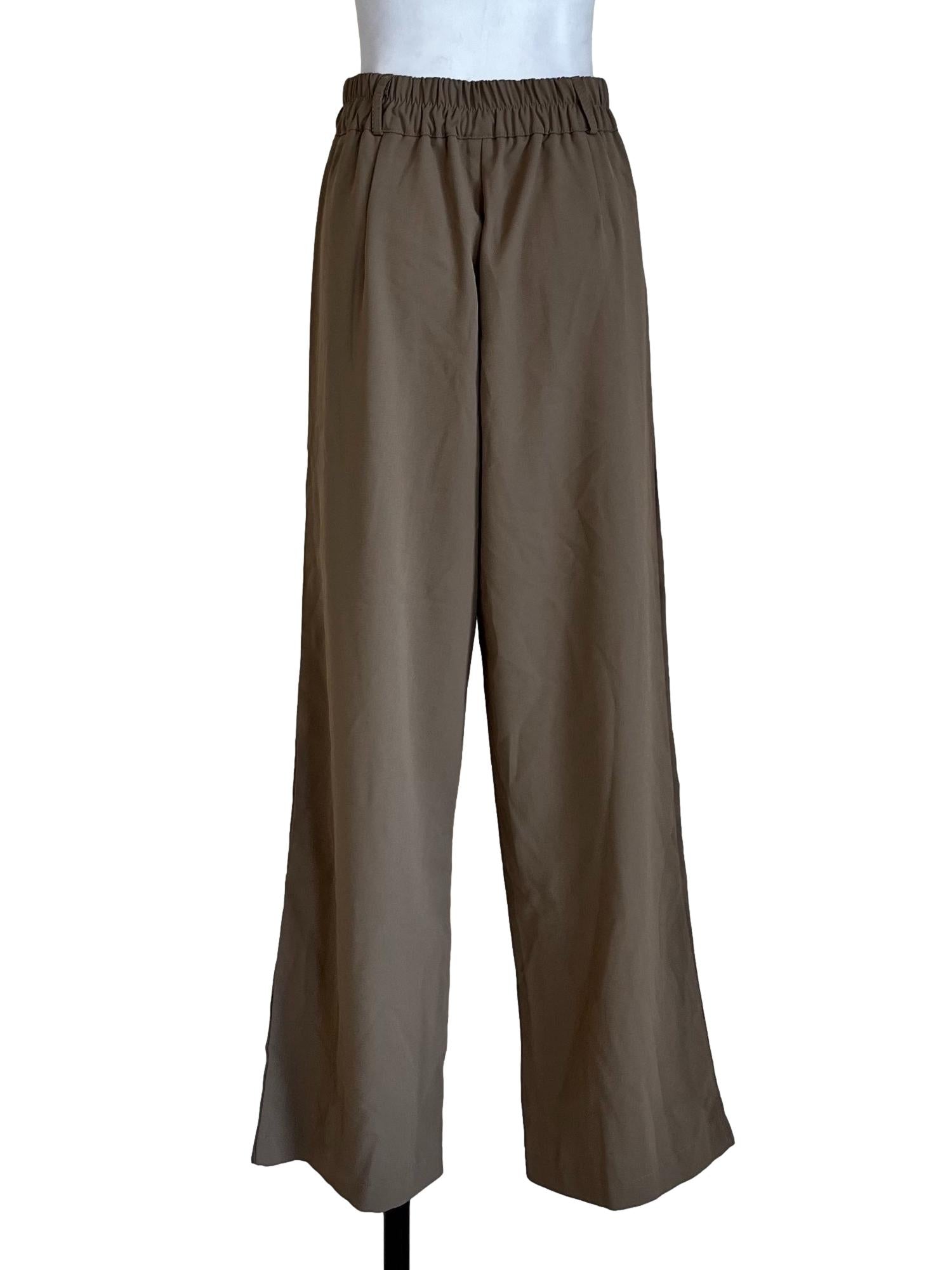 Brown Plains Elastic Waist Pants