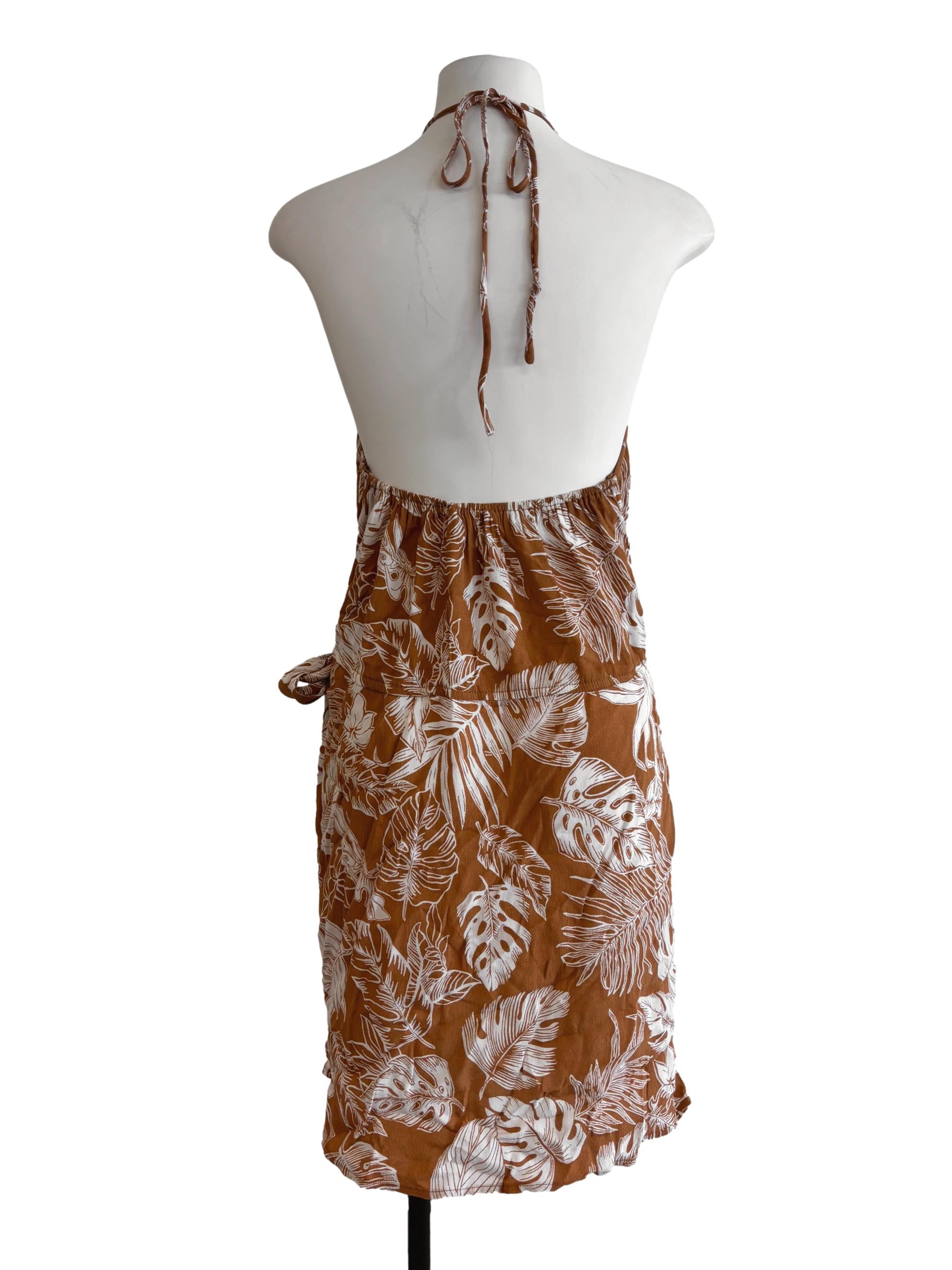 Cinnamon Brown Halter Wrap Dress