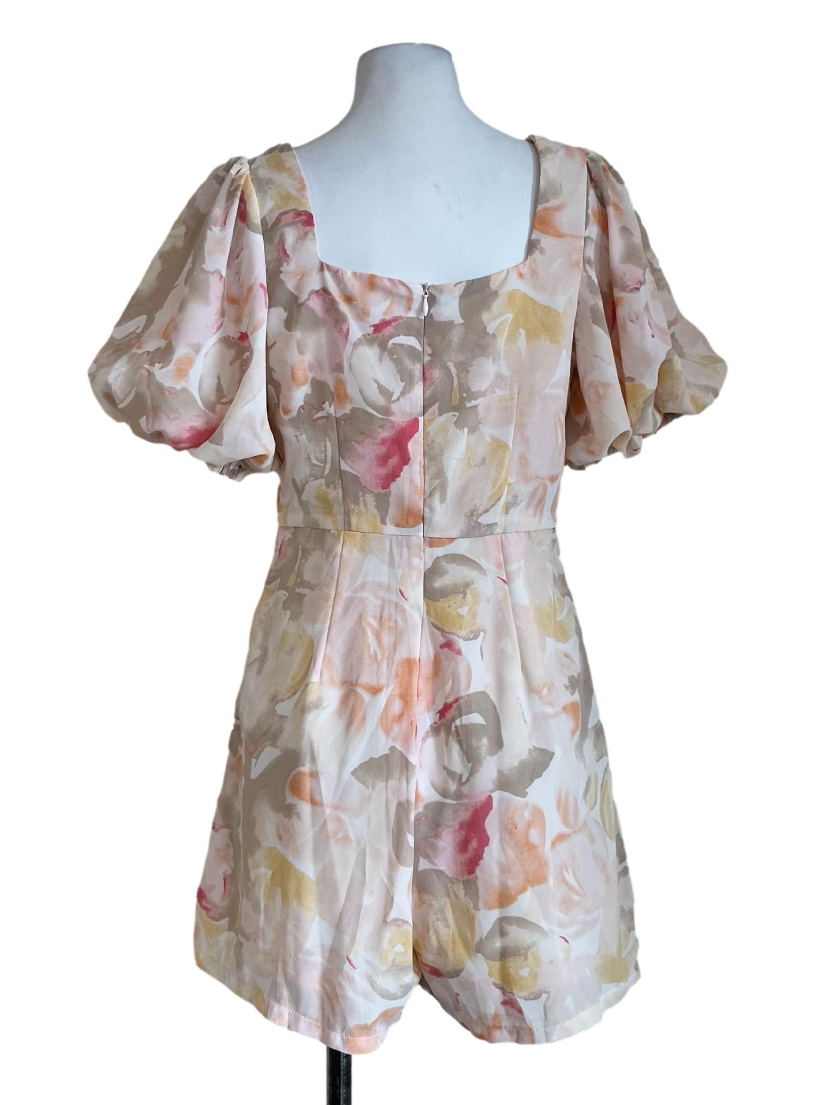 Pink Floral Pattern Square Neck Romper