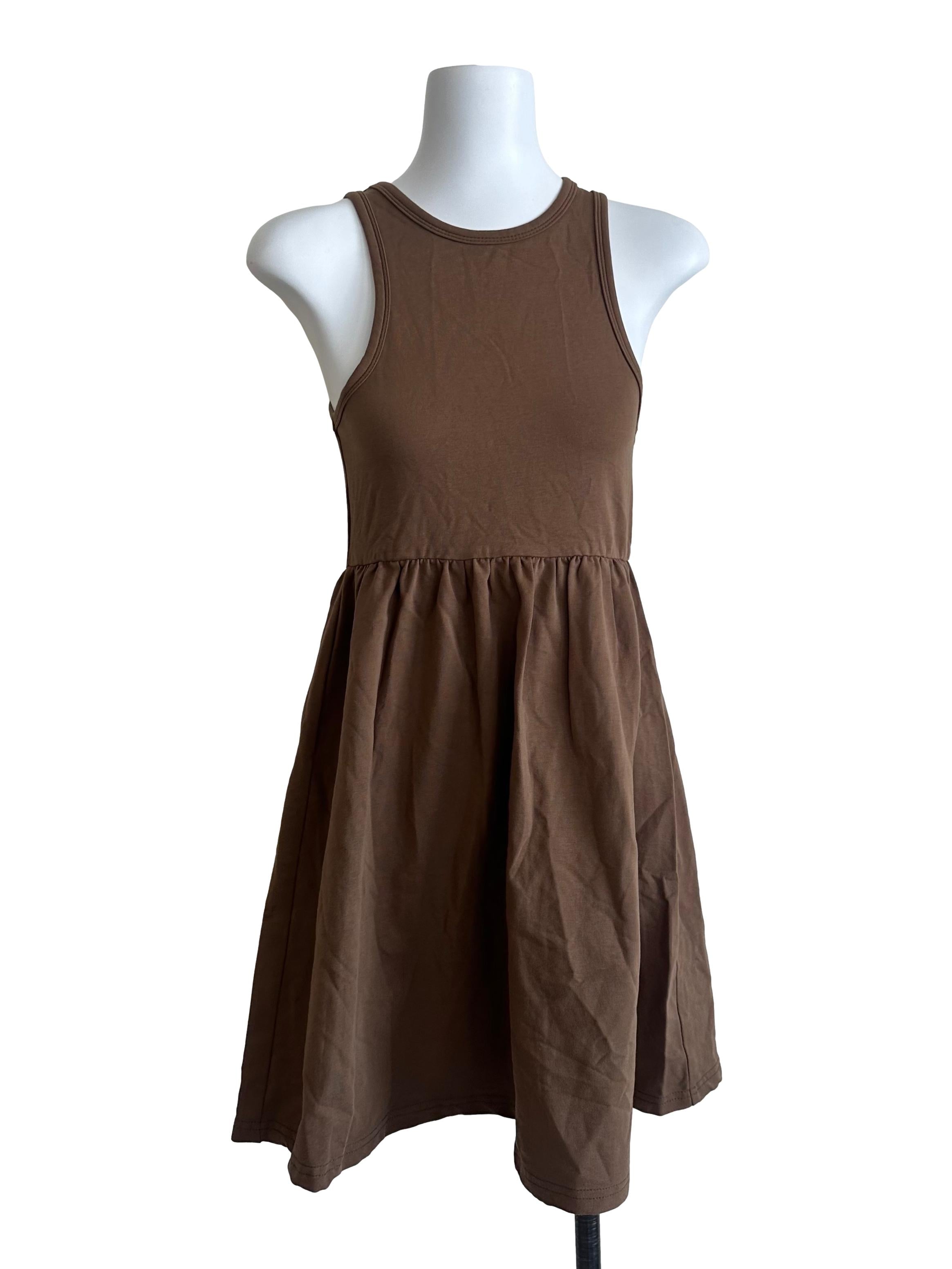 Mocha Brown Round Neck A Line Dress