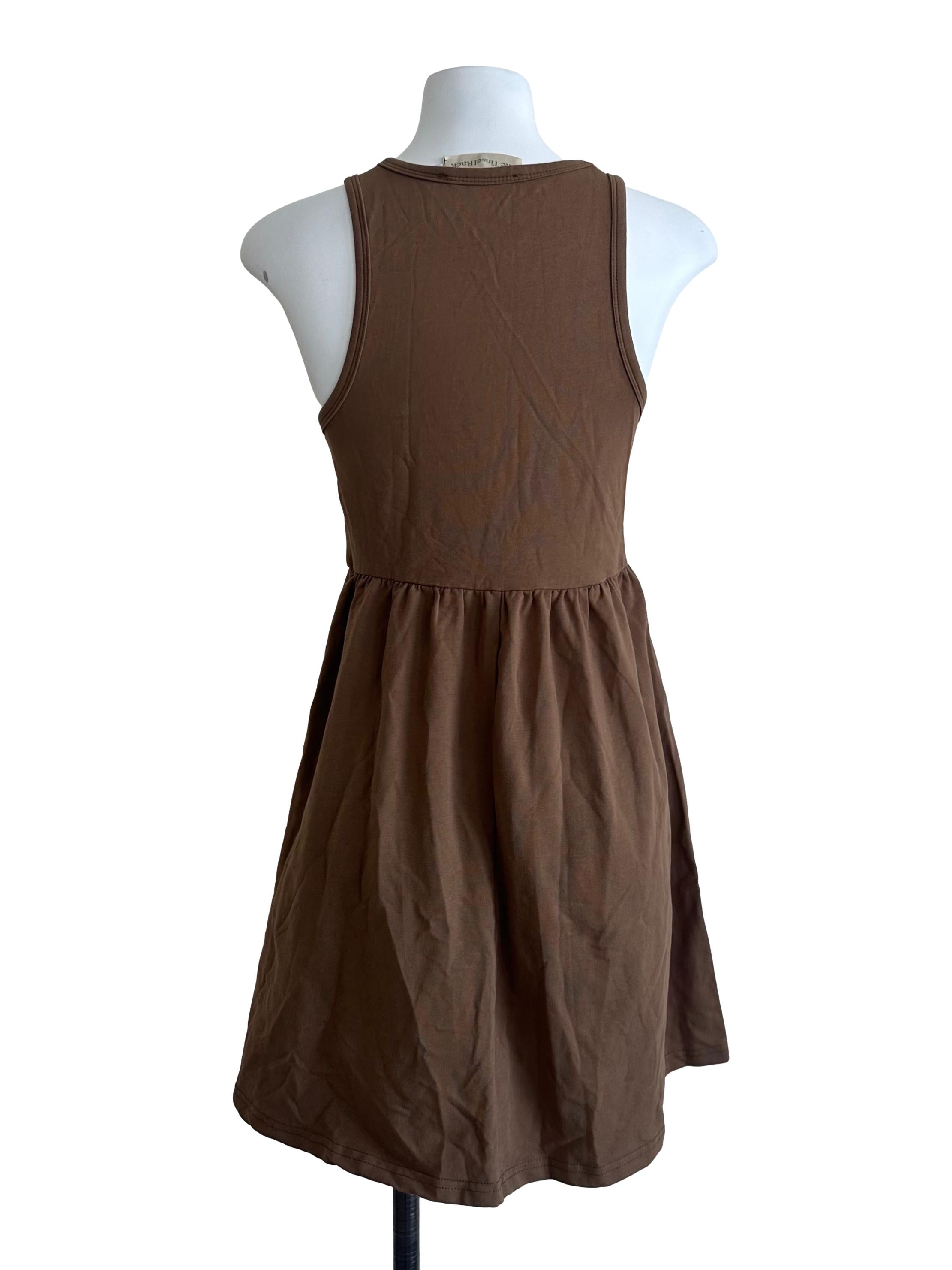 Mocha Brown Round Neck A Line Dress