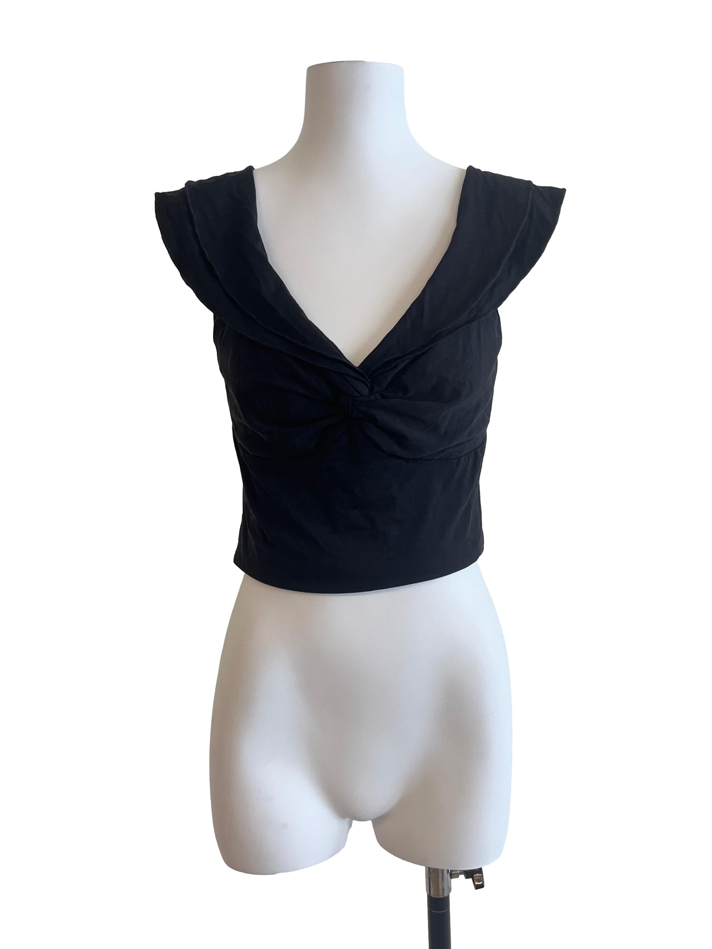 Pitch Black V Neck Short Sleeve Top