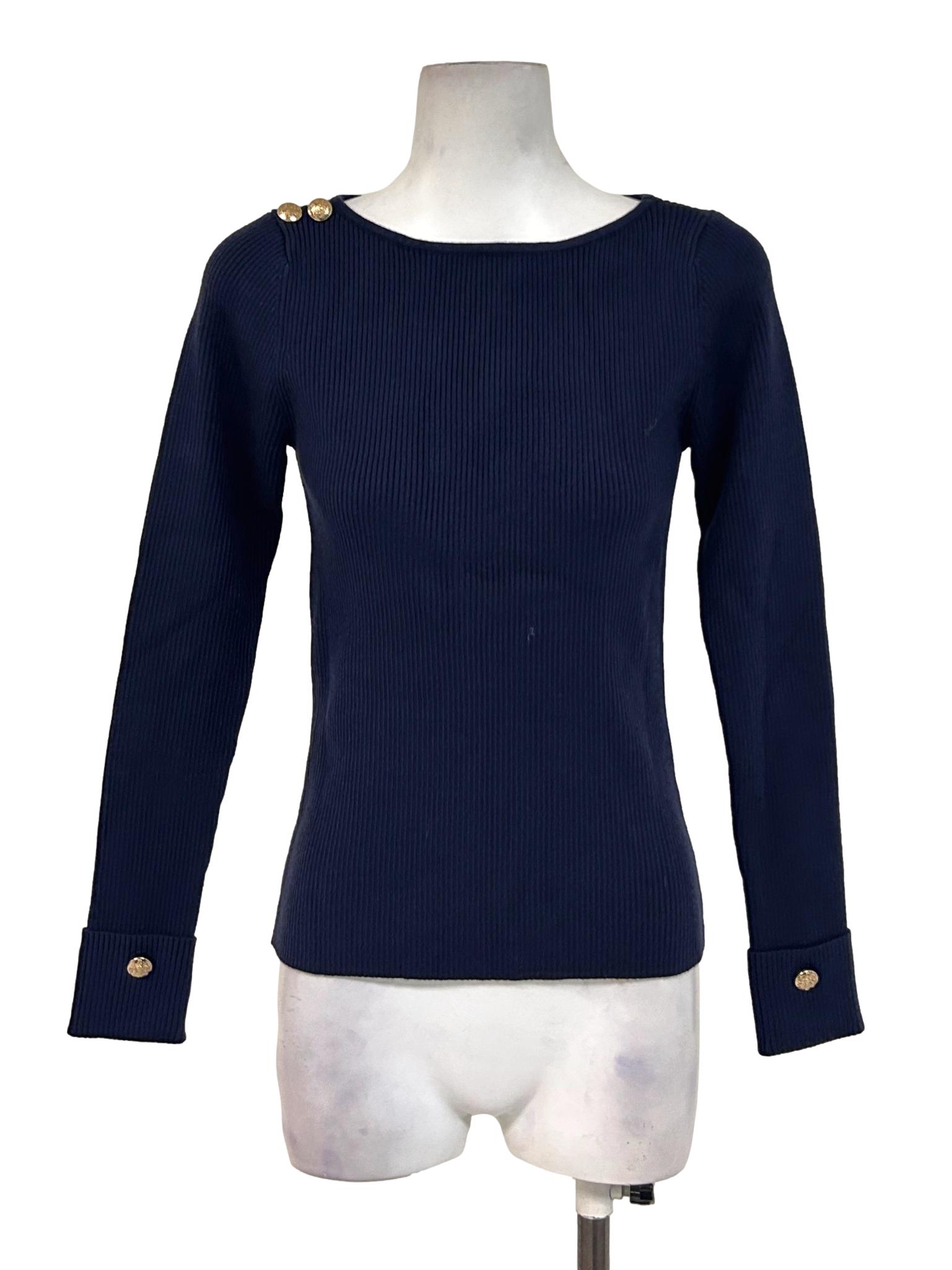 Indigo Blue Ribbed Elegant Top