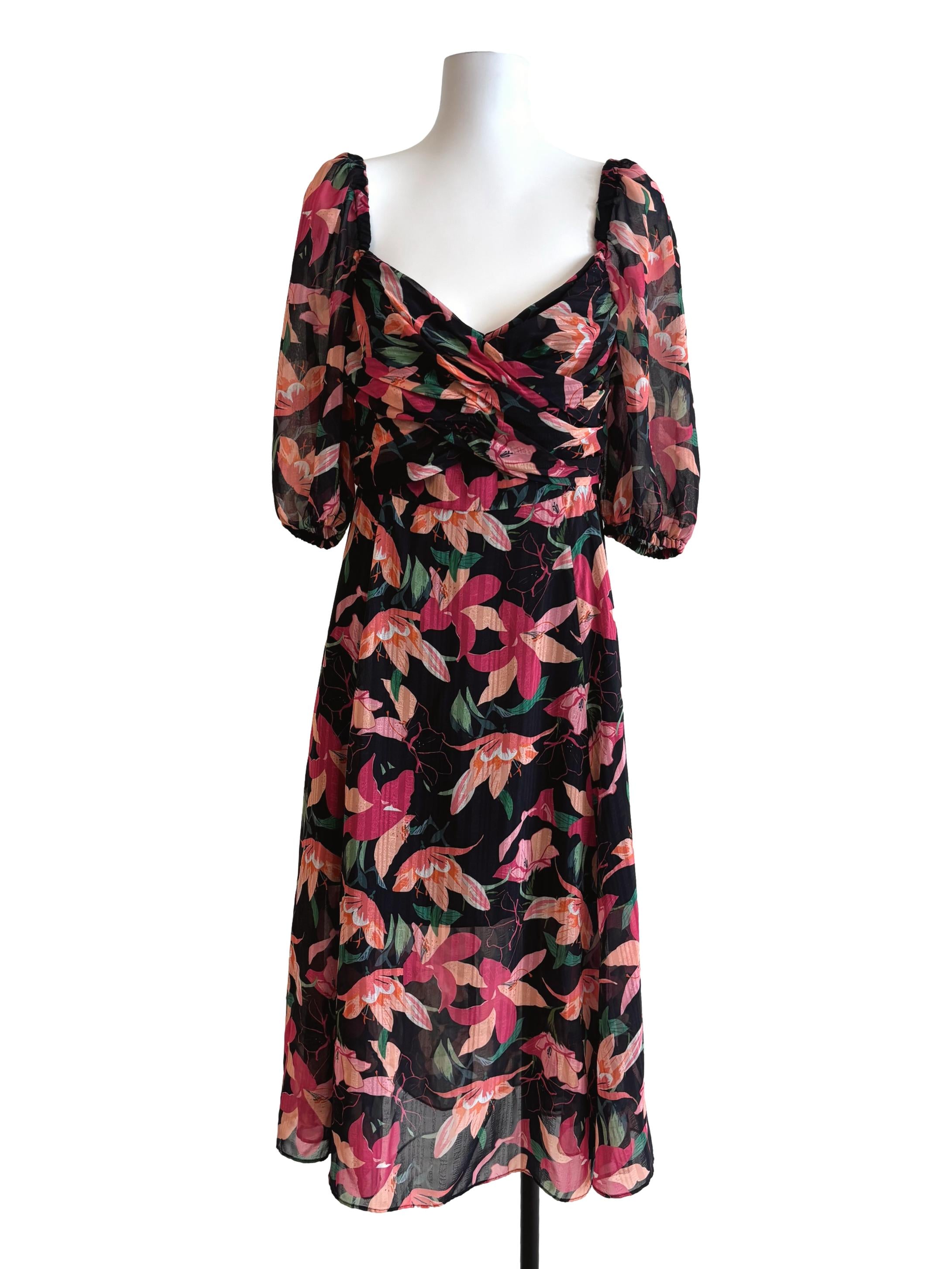 Soft Black Blush Pink Sweetheart Floral Dress
