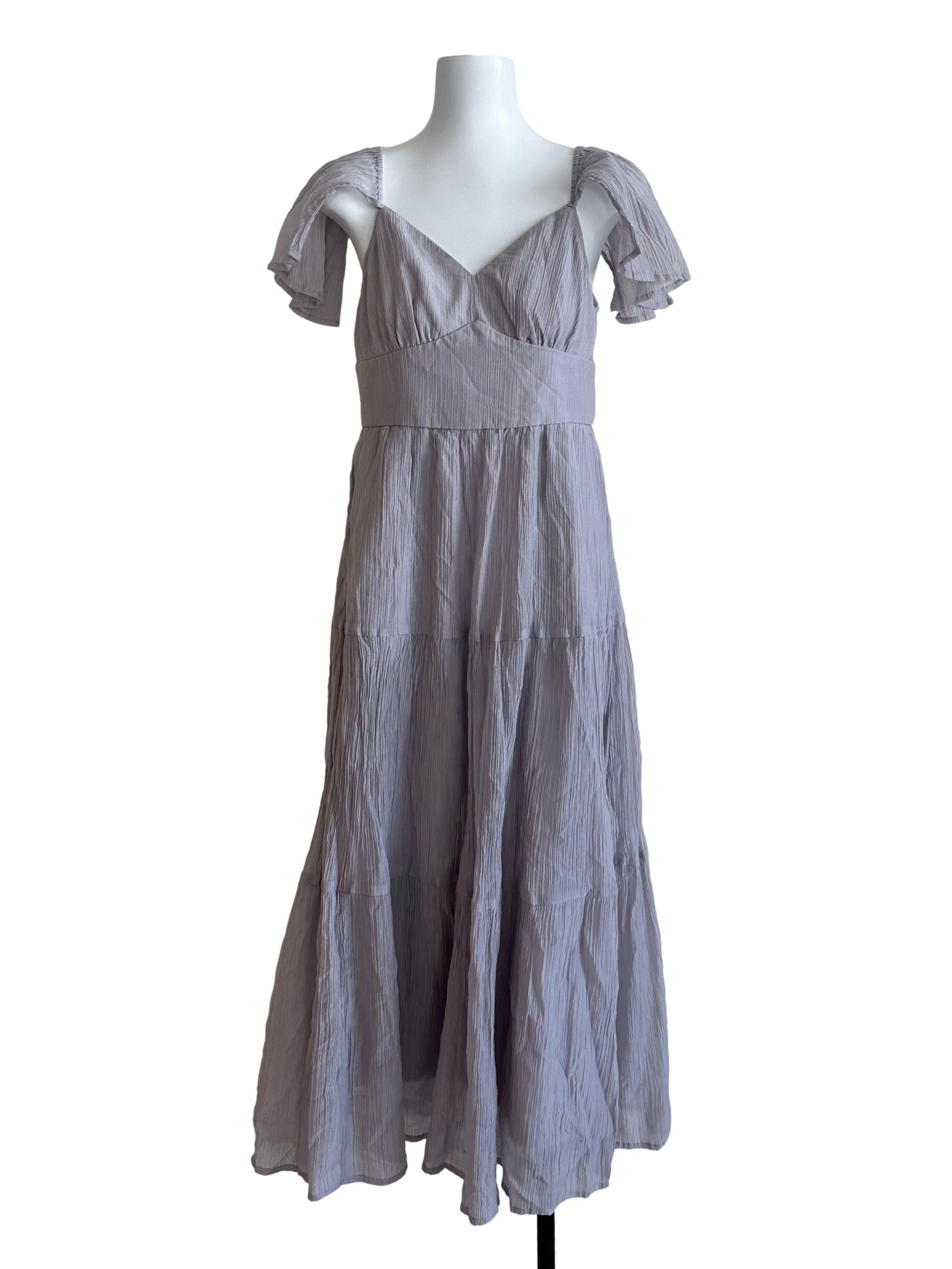 Ash Purple V Neck Textured Tiered Dress
