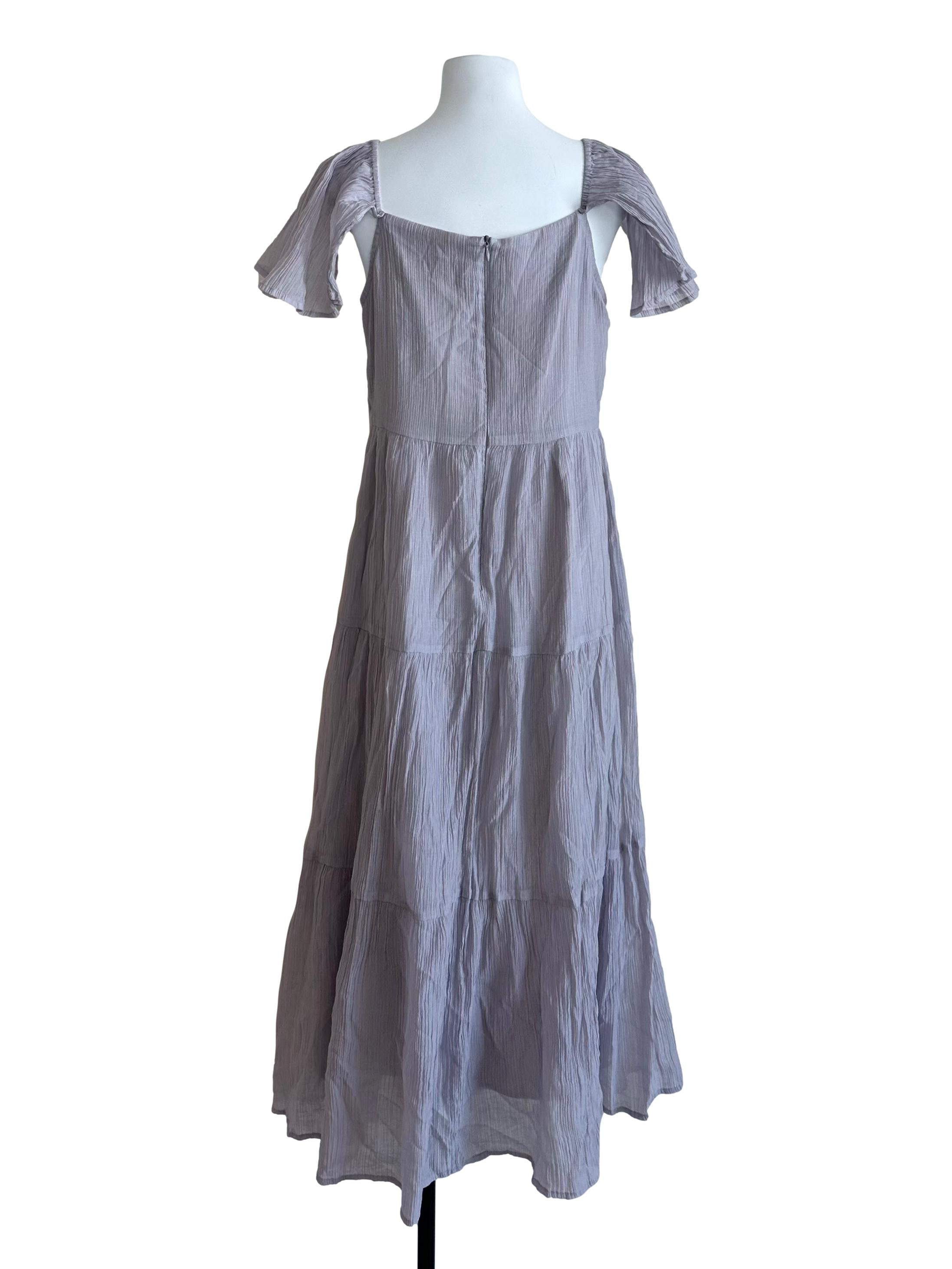 Ash Purple V Neck Textured Tiered Dress