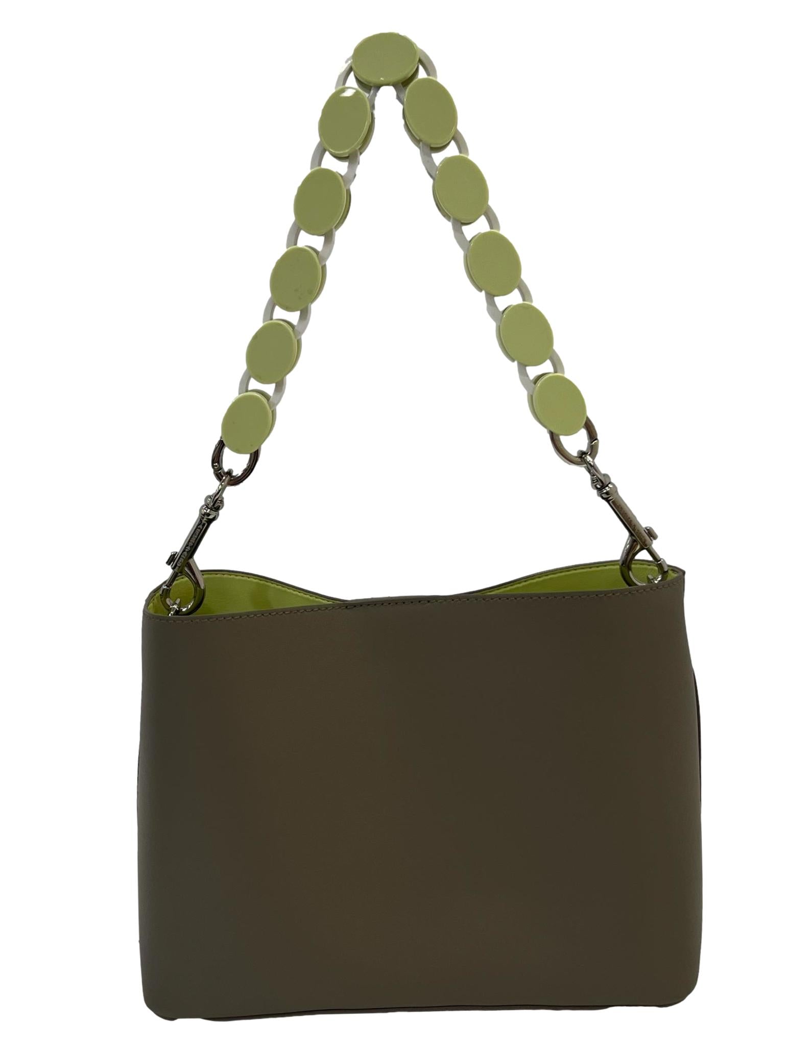 Taupe With Green Acrylic Handle Handbag