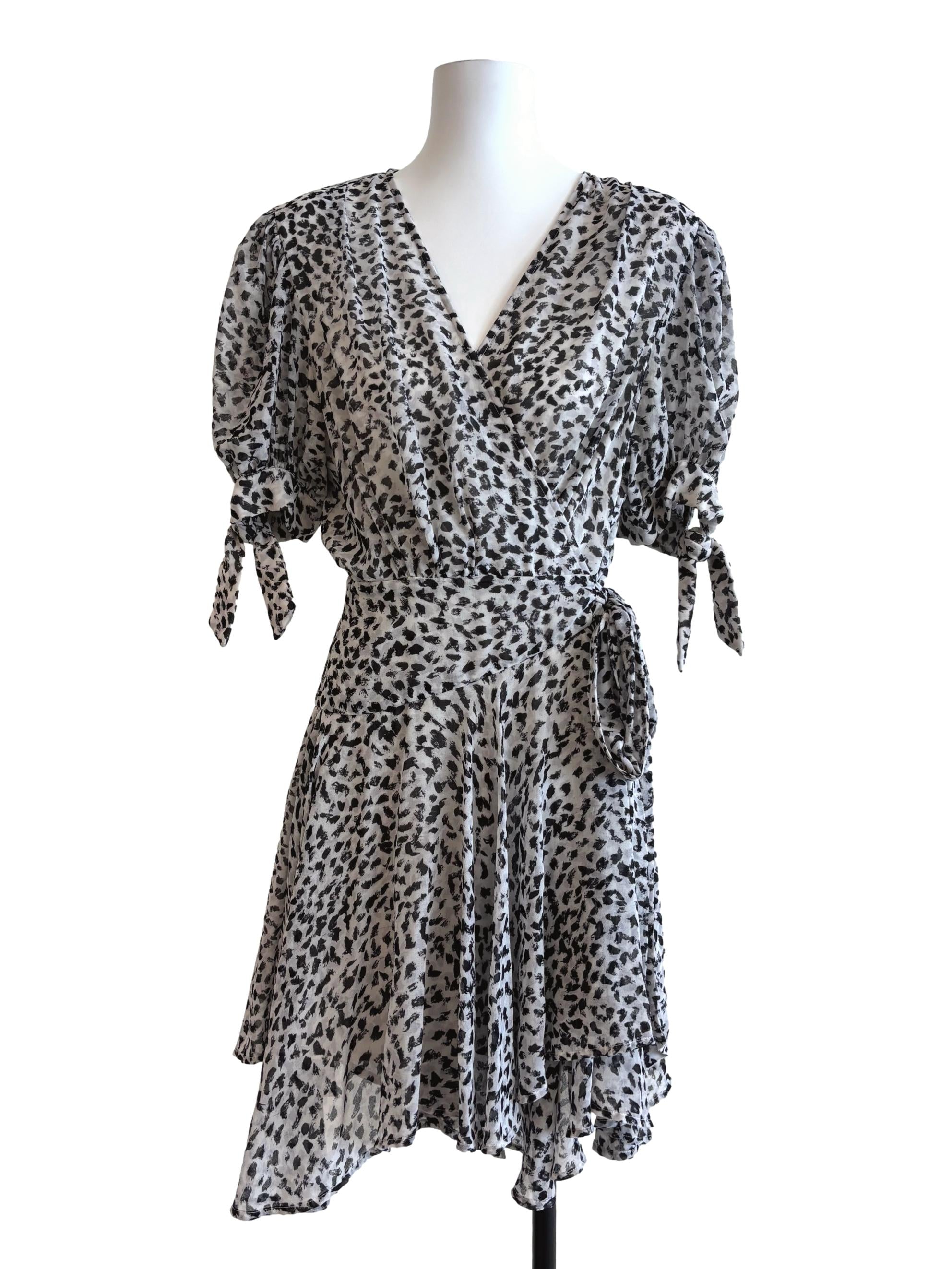 Silver Cheetah Print Wrap Dress