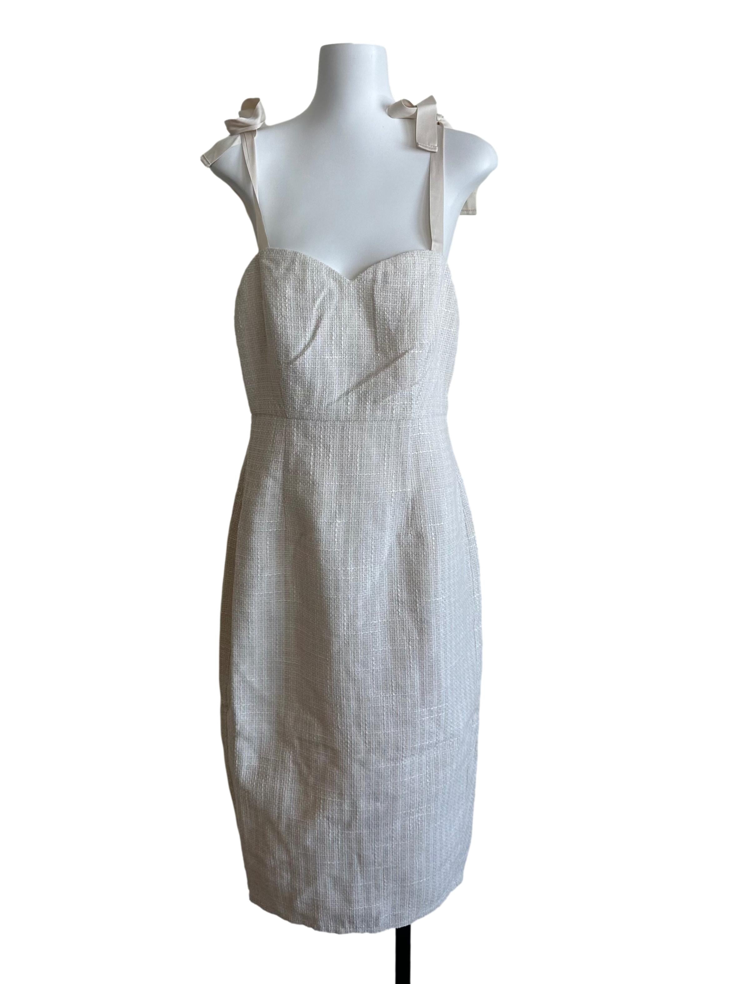 Pearl White Tweed Textured Dress