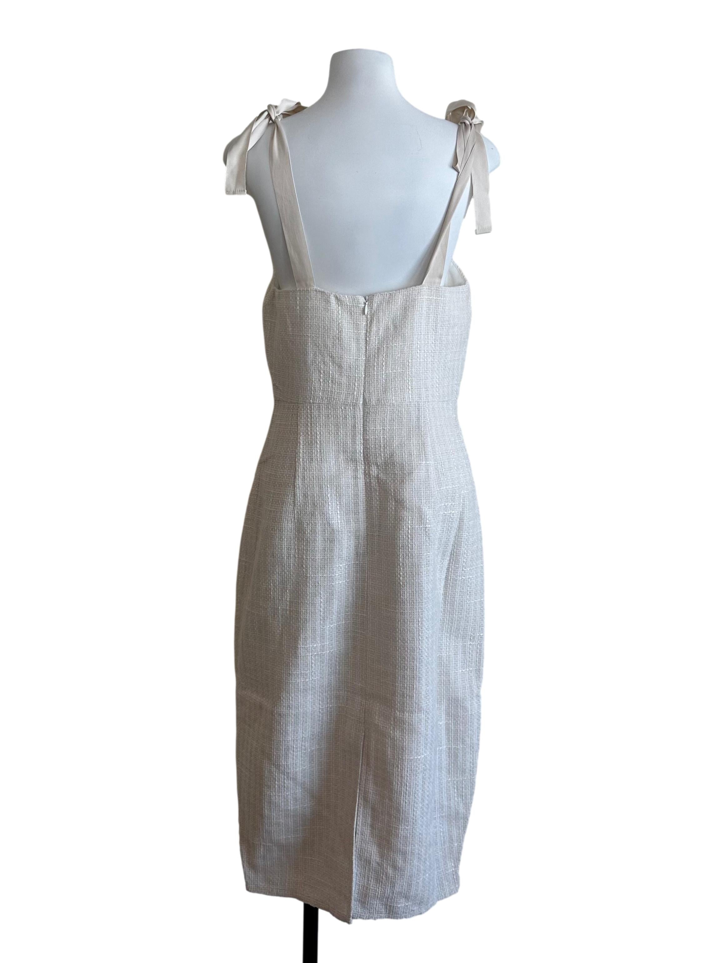 Pearl White Tweed Textured Dress