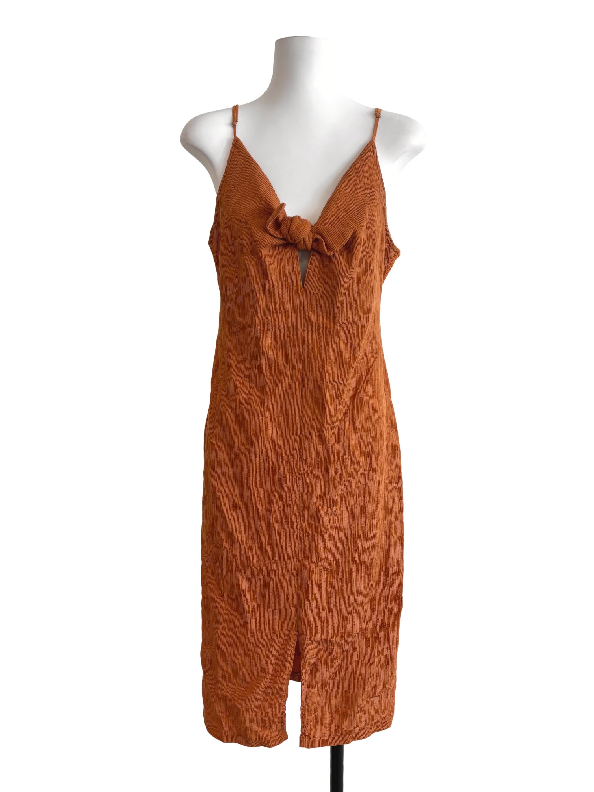 Carrot Orange Sleeveless Textured Pencil Dress