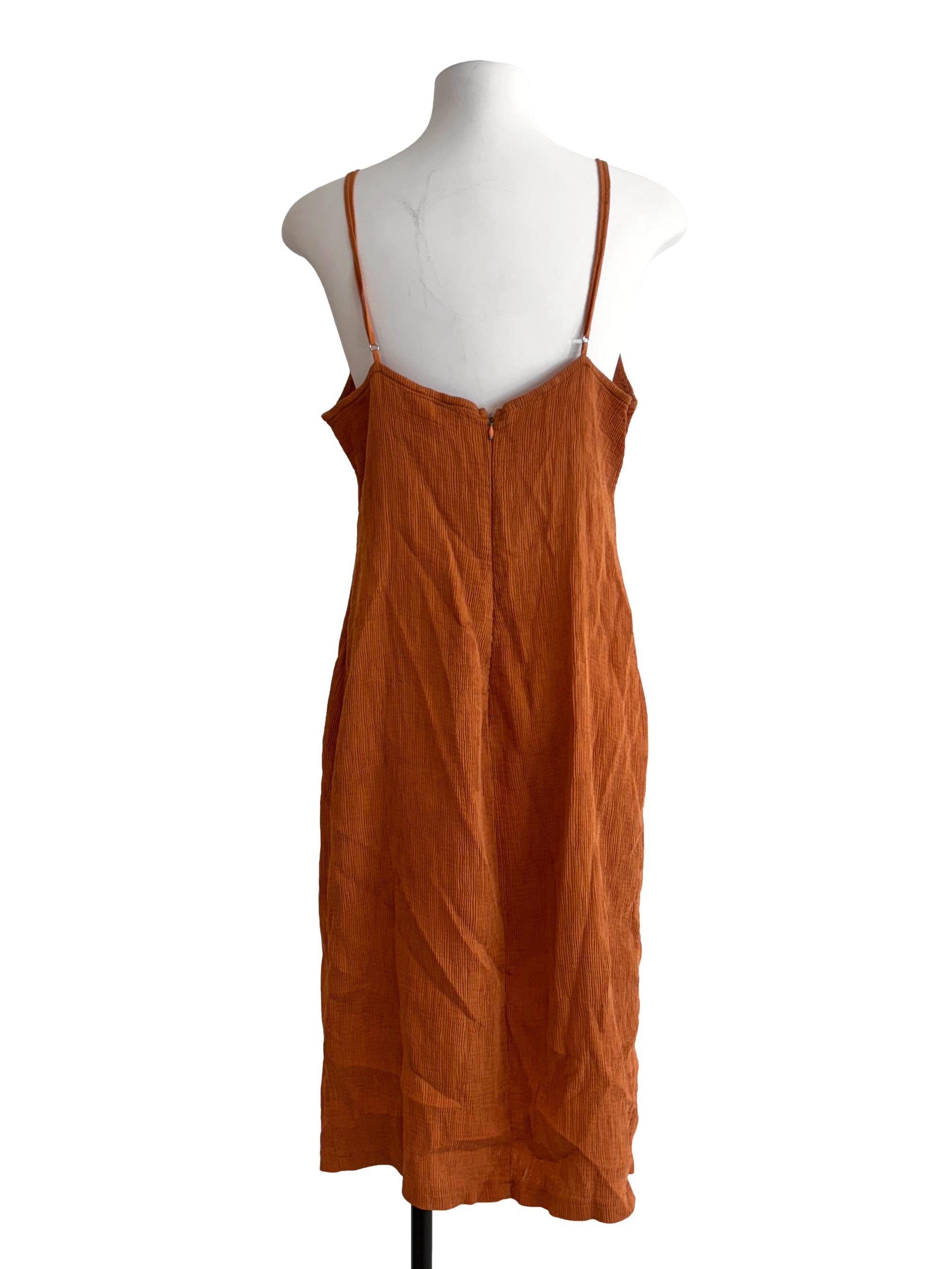 Carrot Orange Sleeveless Textured Pencil Dress