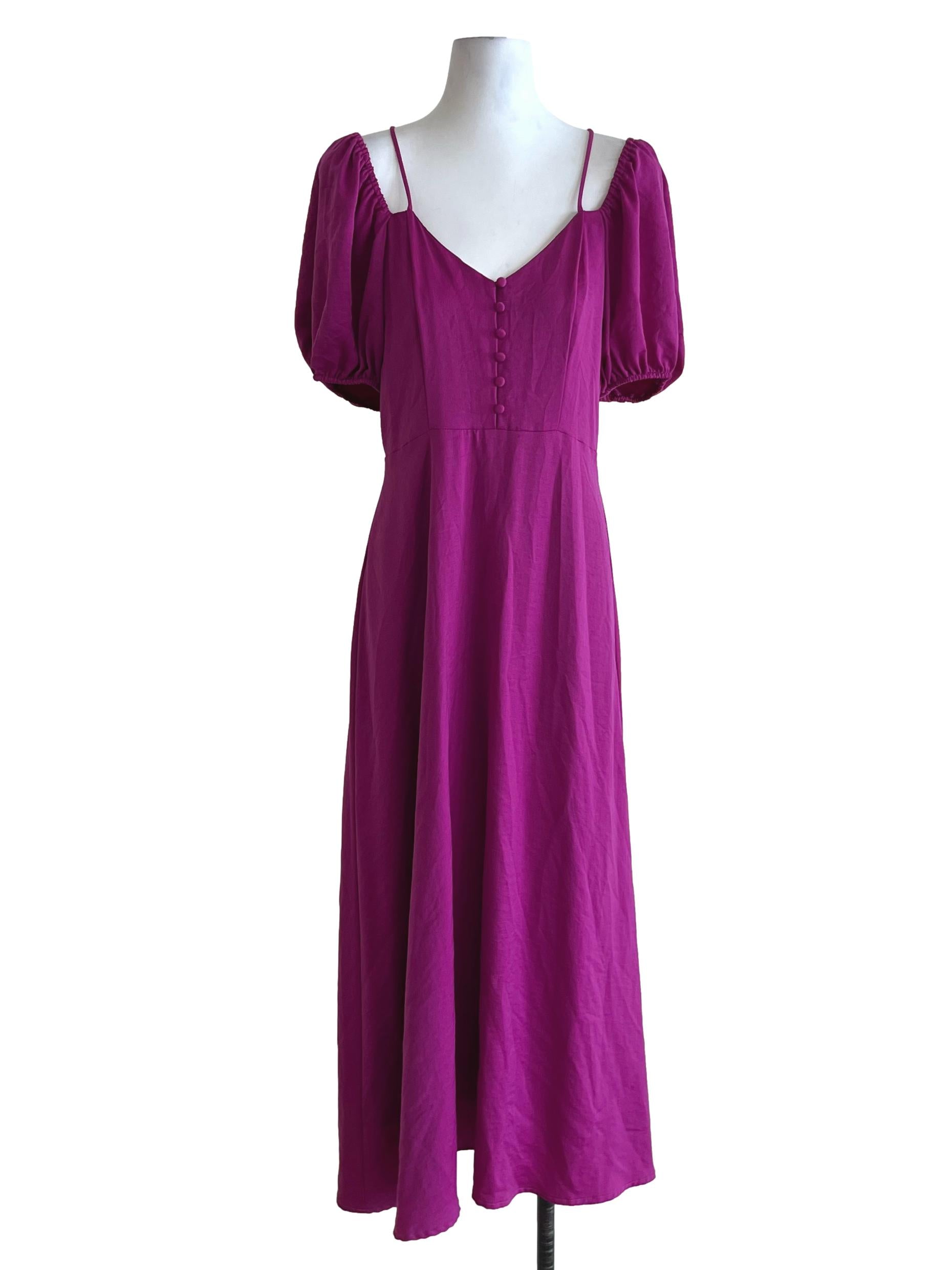 Magenta Purple V-Neckline Empire Dress