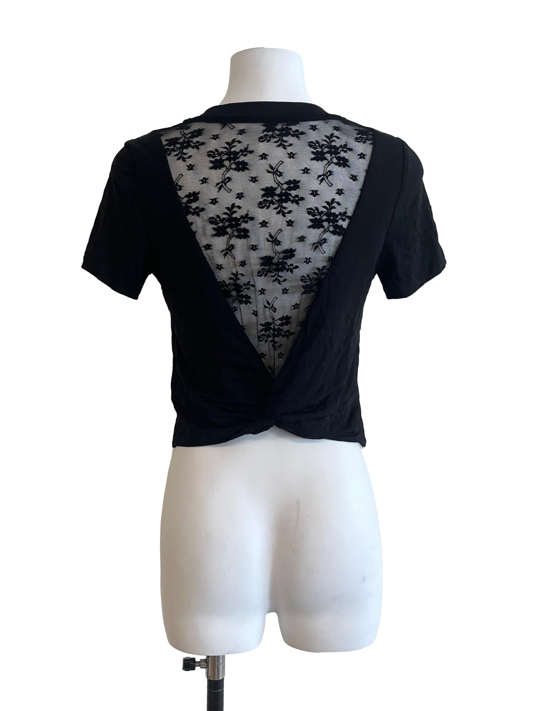 Jade Black Crop Lace Back Top