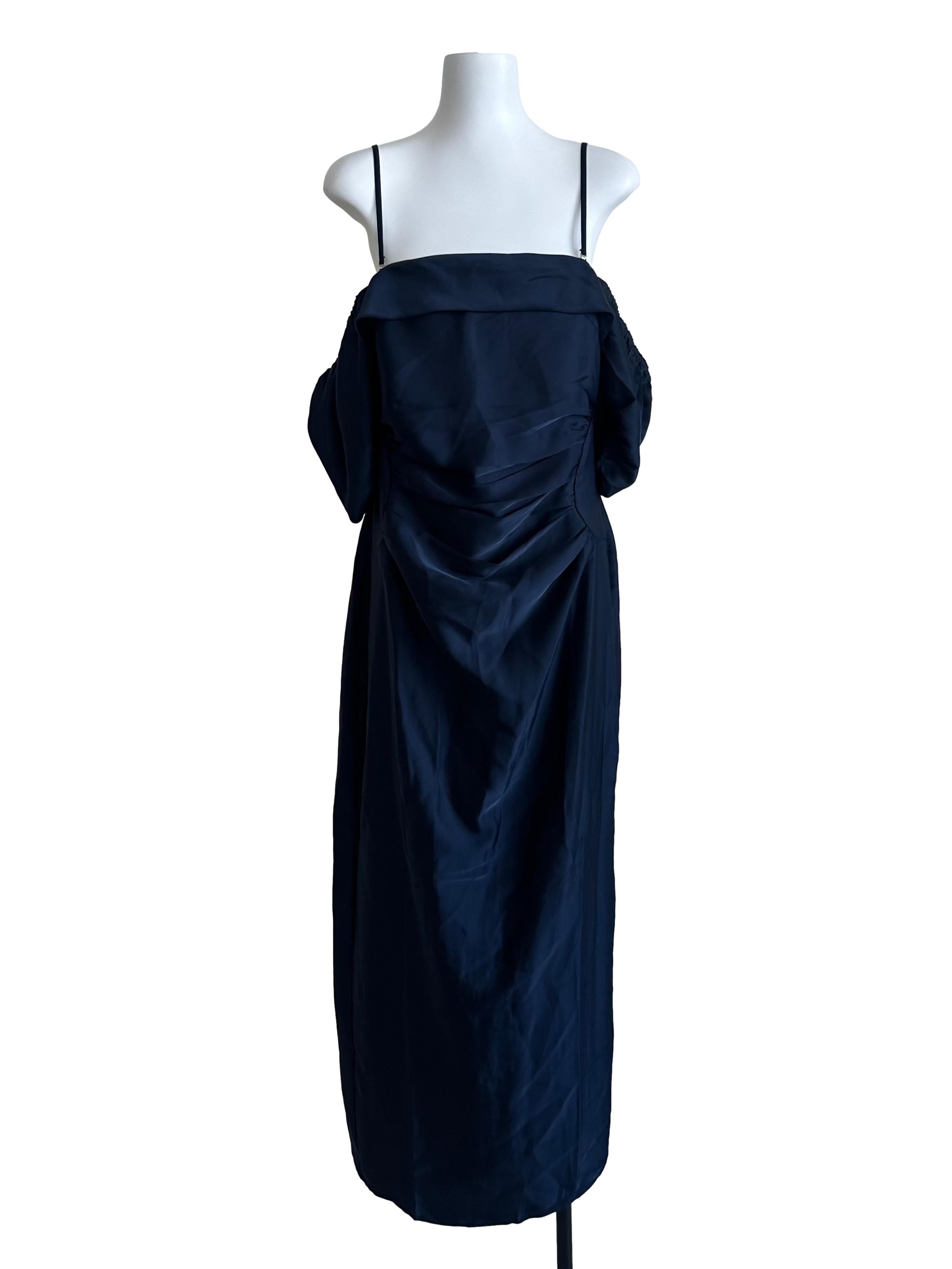 Navy Blue Drape Off Shoulder Dress