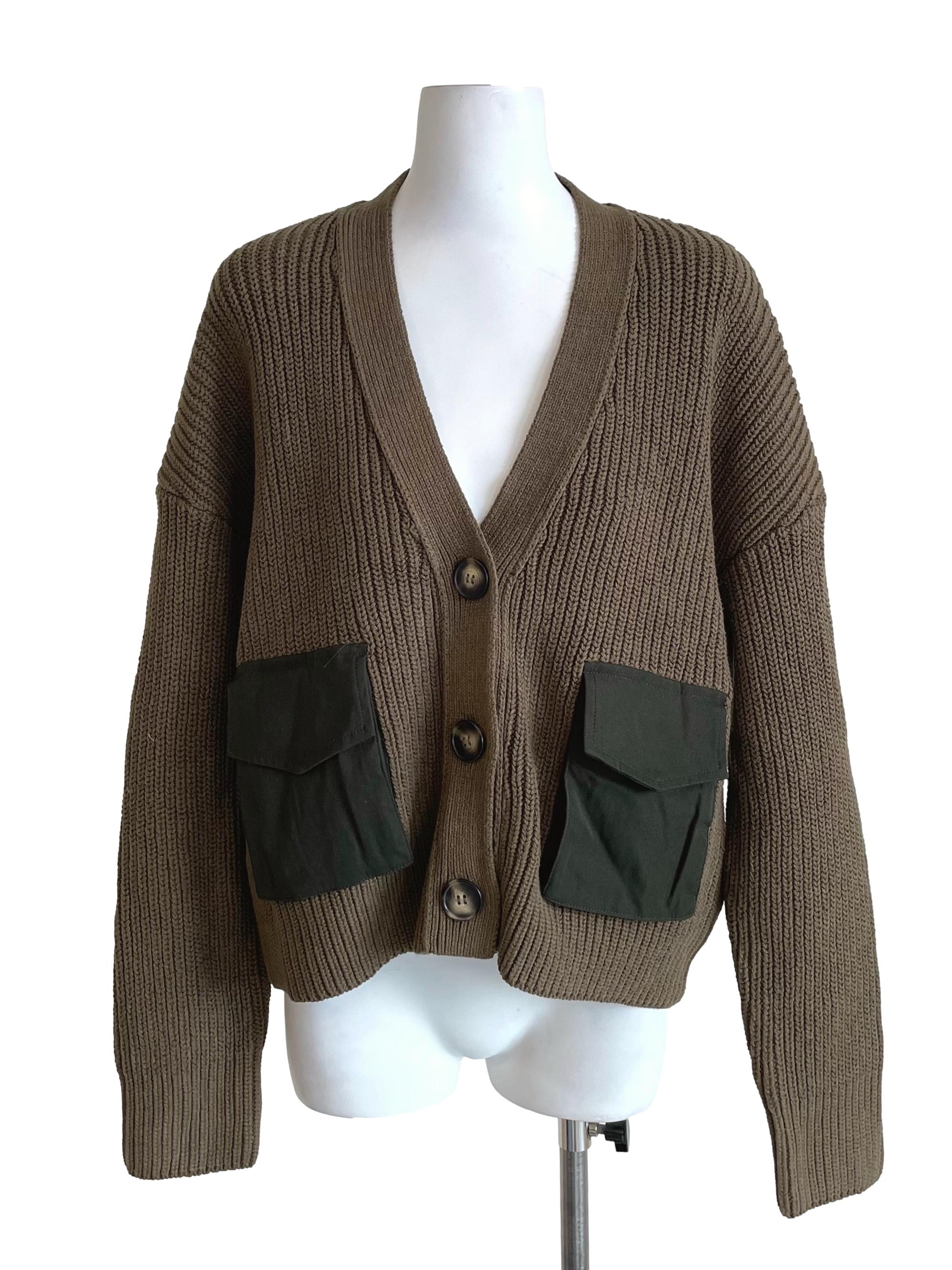 Dusty Moss Patch Pocket Cardigan