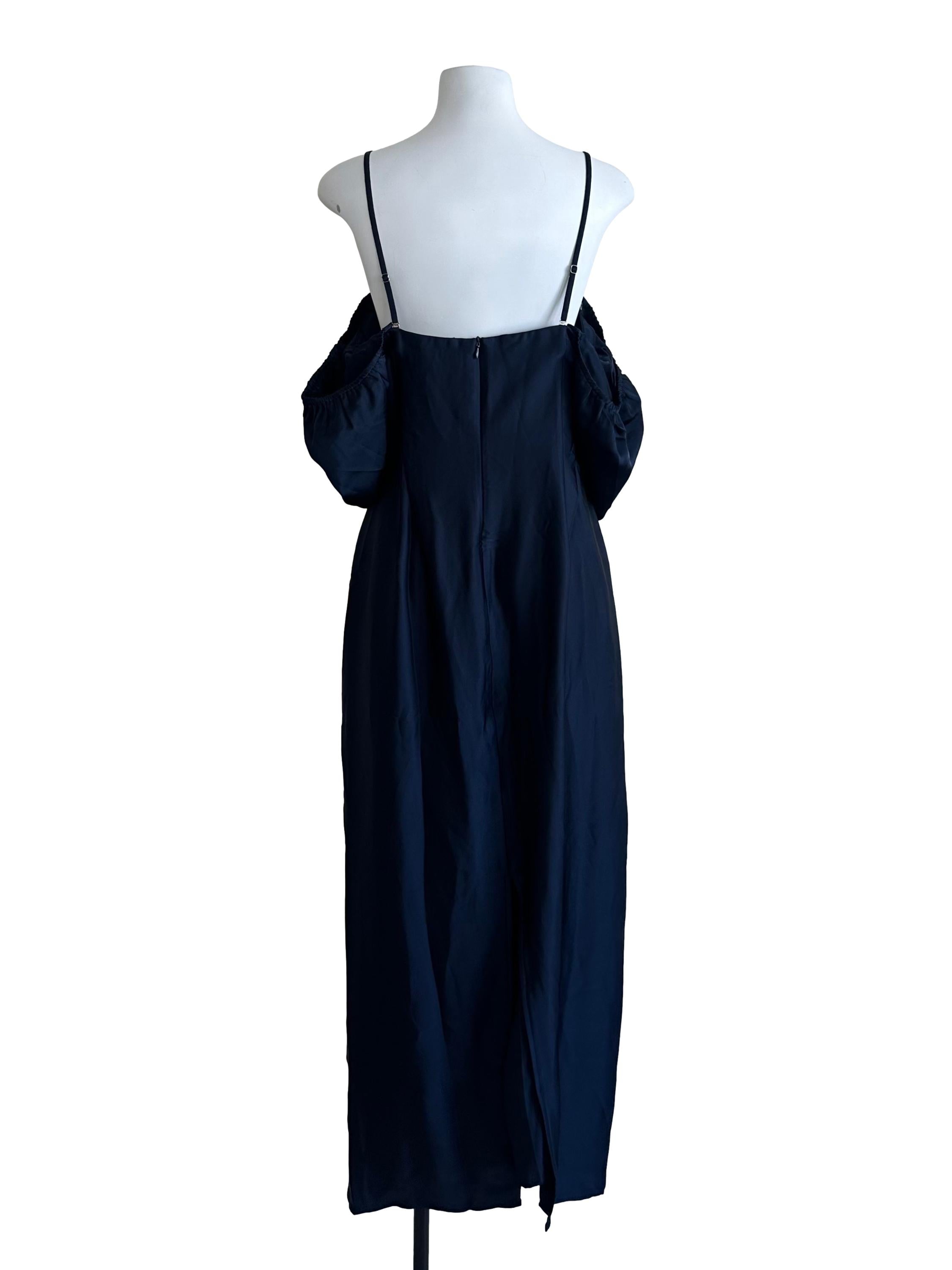 Navy Blue Drape Off Shoulder Dress