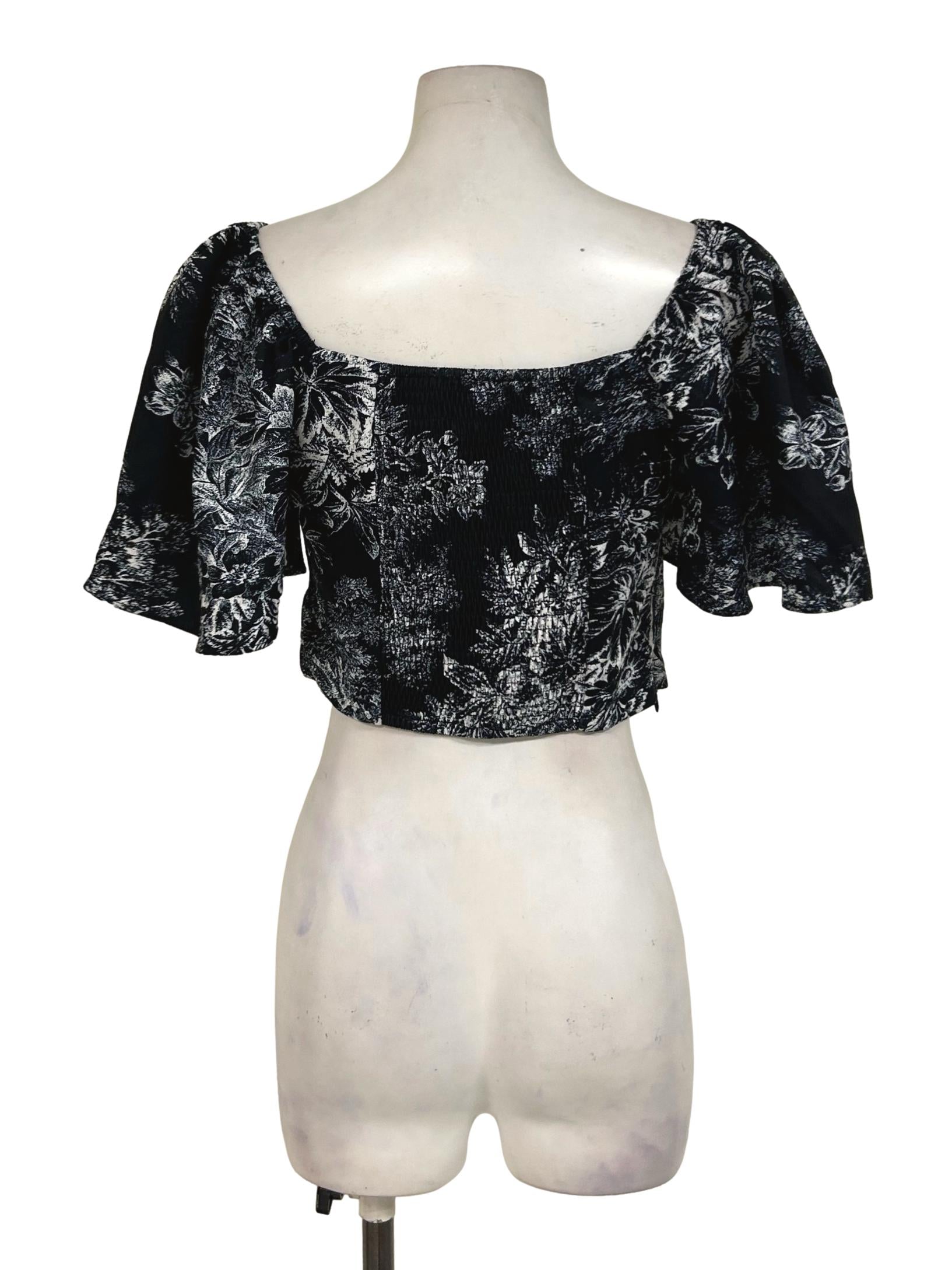 Black And White Floral Printed Top