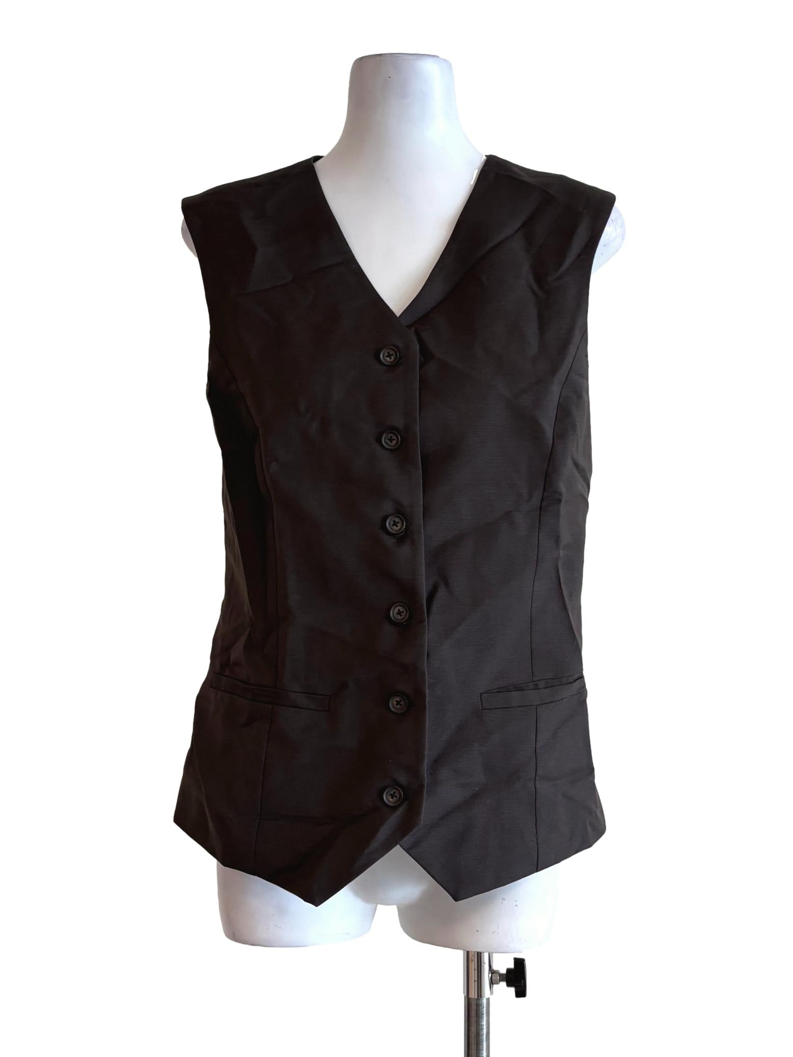 Taupe V-Neck Buttoned Vest
