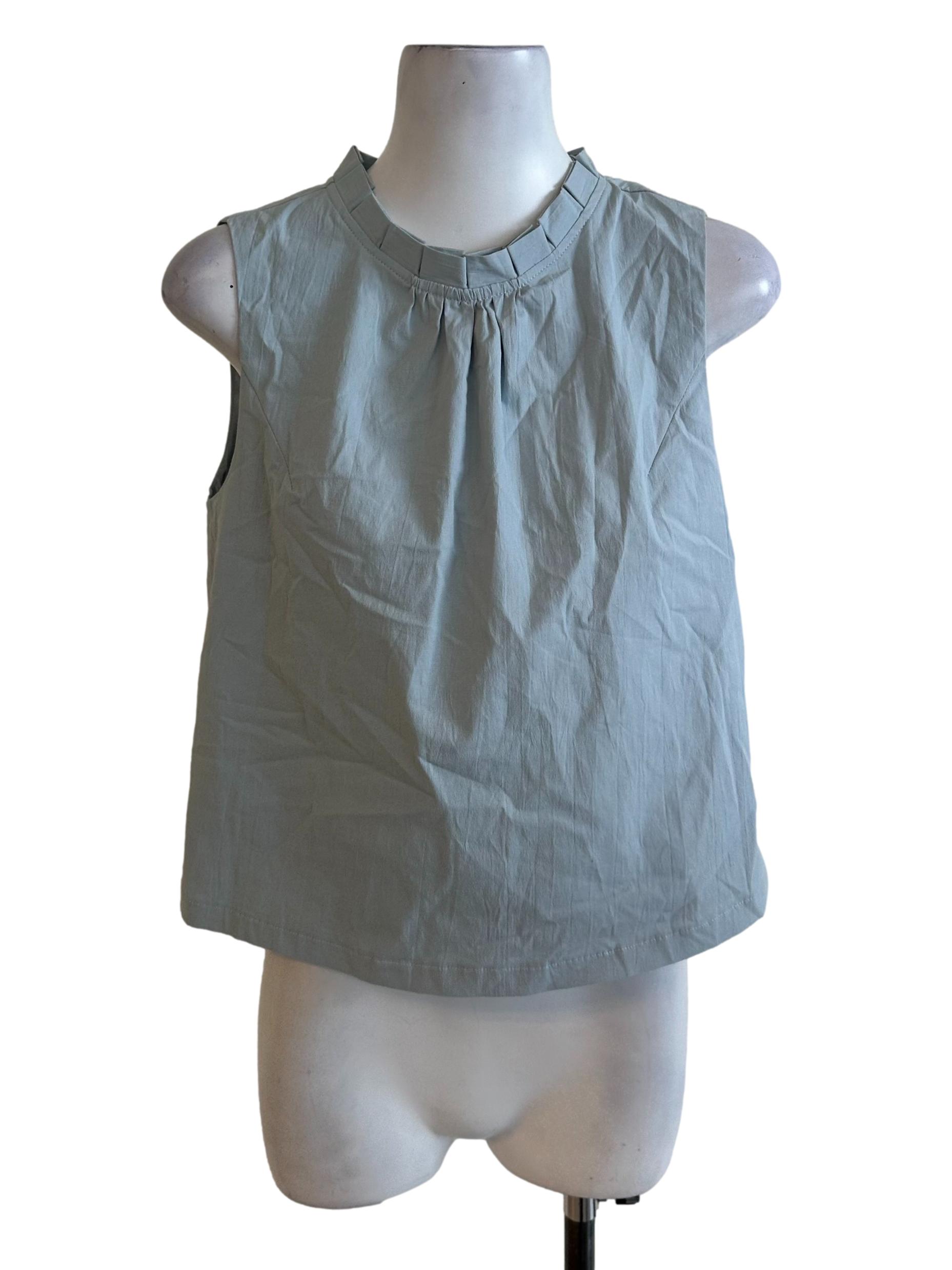 Ash Blue Pleated Neck Top