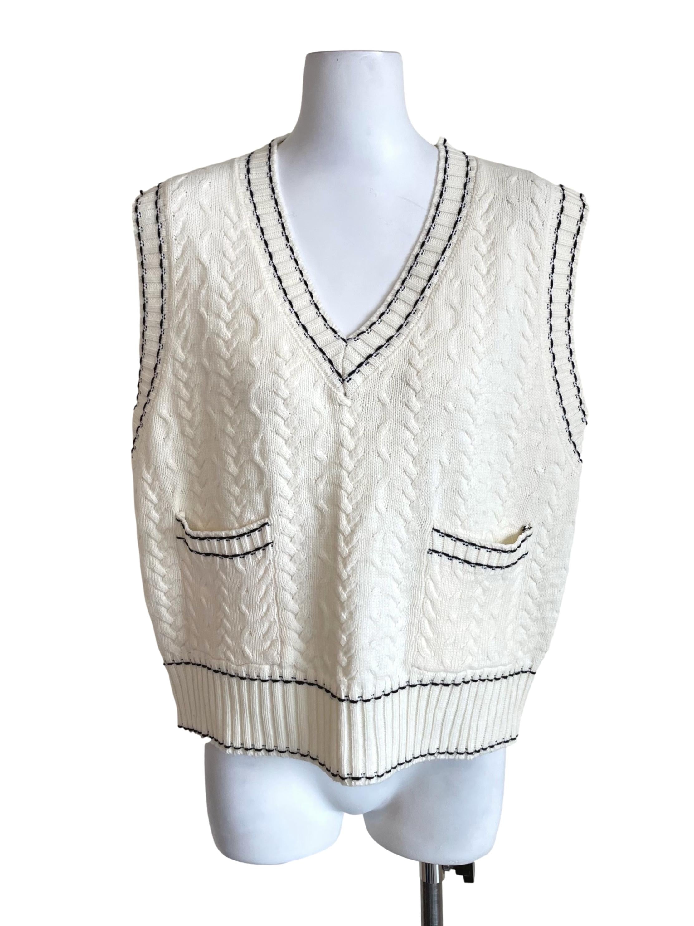 Off White Contrast Stitch Chunky Vest