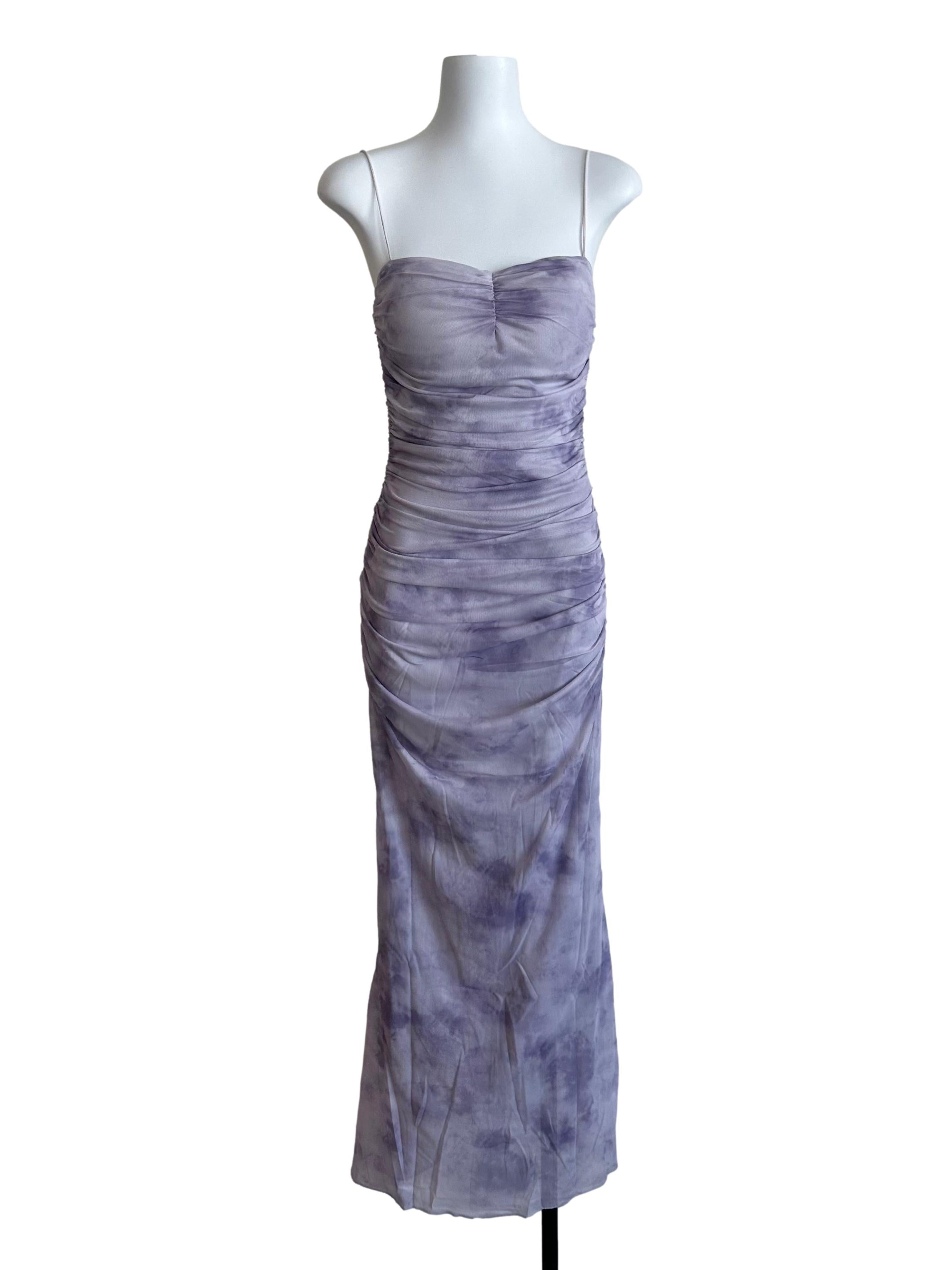 Lavender Purple Pattern Ruched Dress