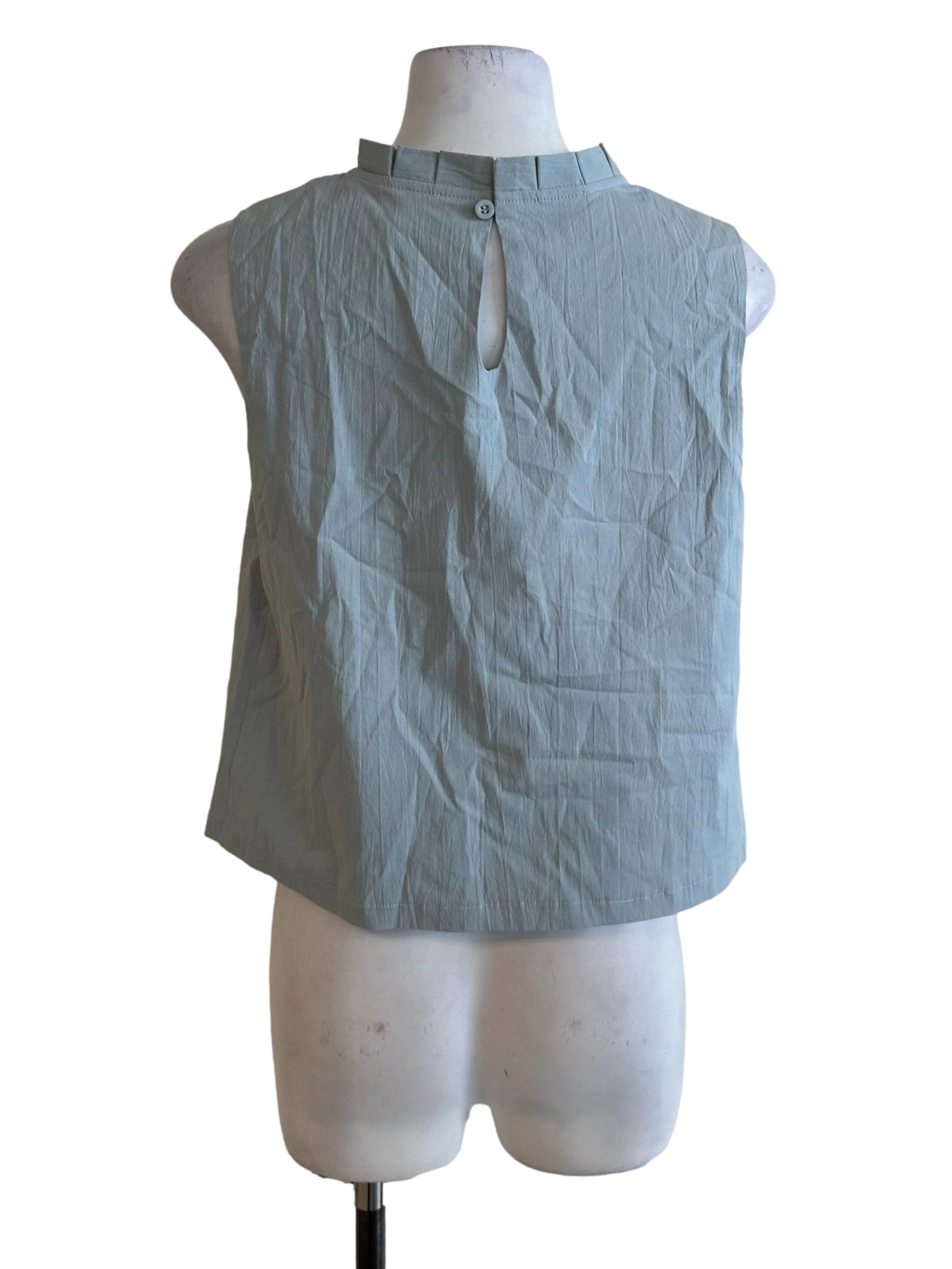 Ash Blue Pleated Neck Top