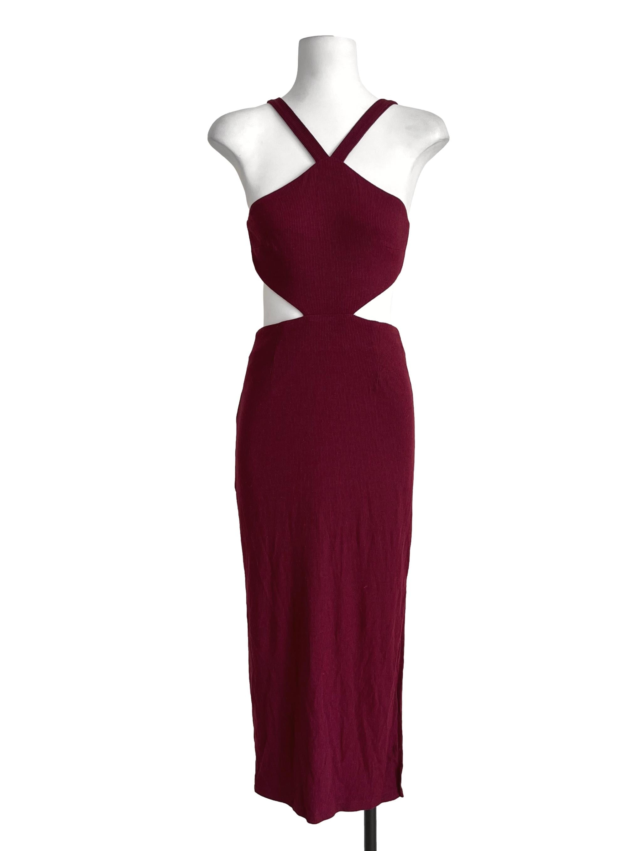 Wine Red Halter Fitted Dress