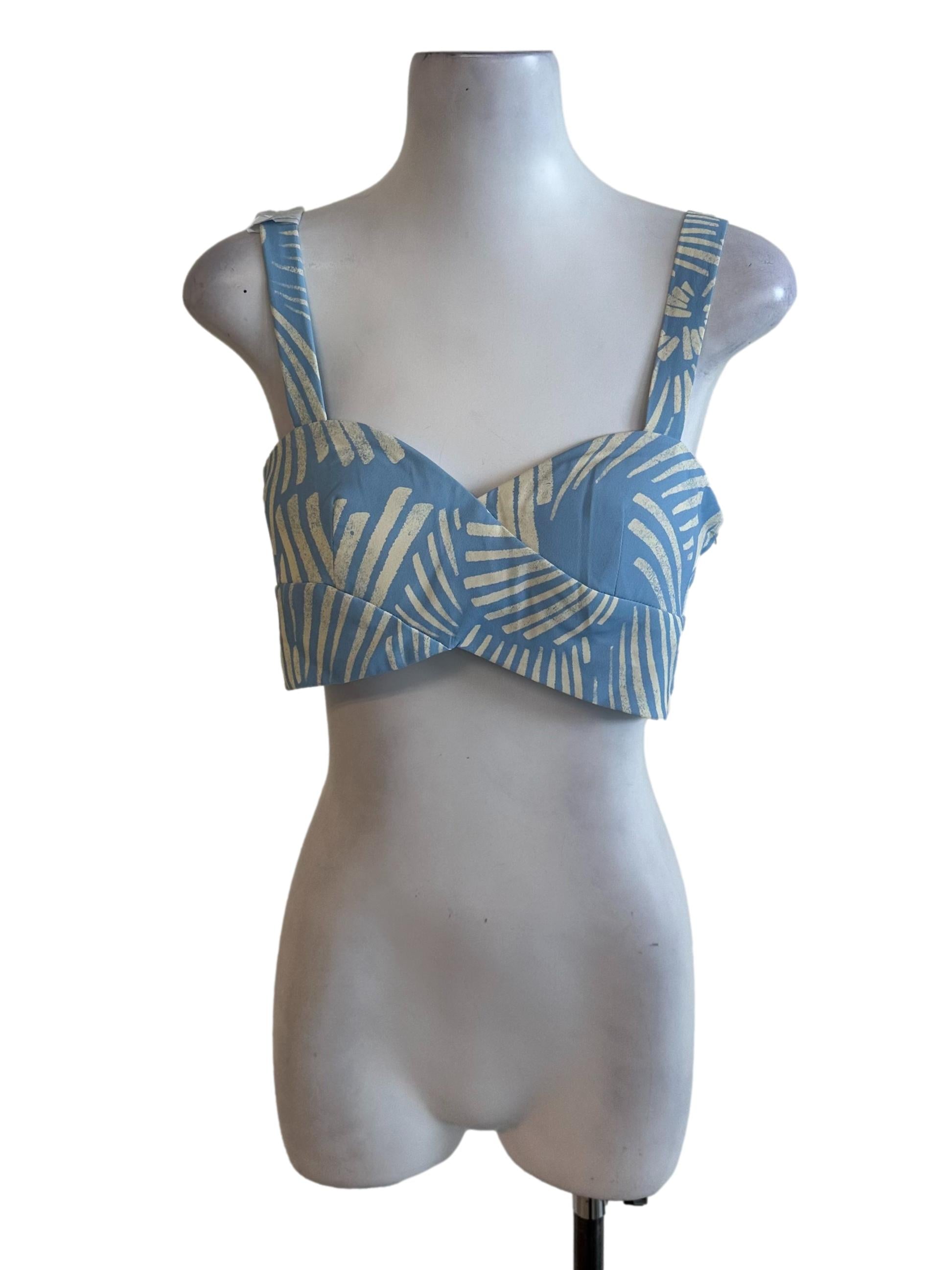 Sky Blue Sweetheart Pattern Crop Top