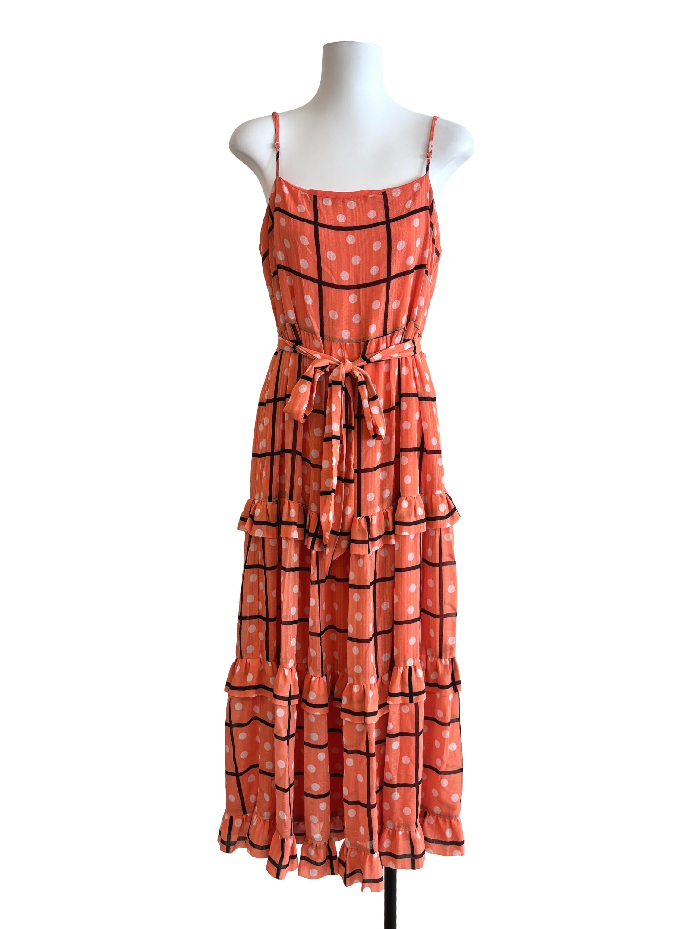 Mandarin Orange Polka Dot Tier Cami Dress
