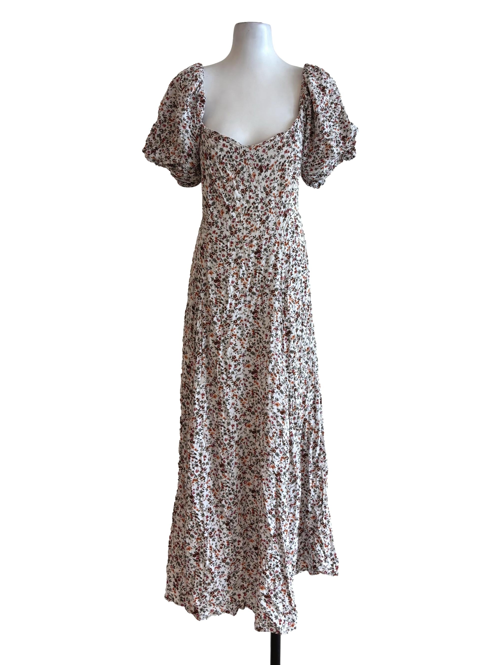 White Micro Floral Short Sleeve Dress