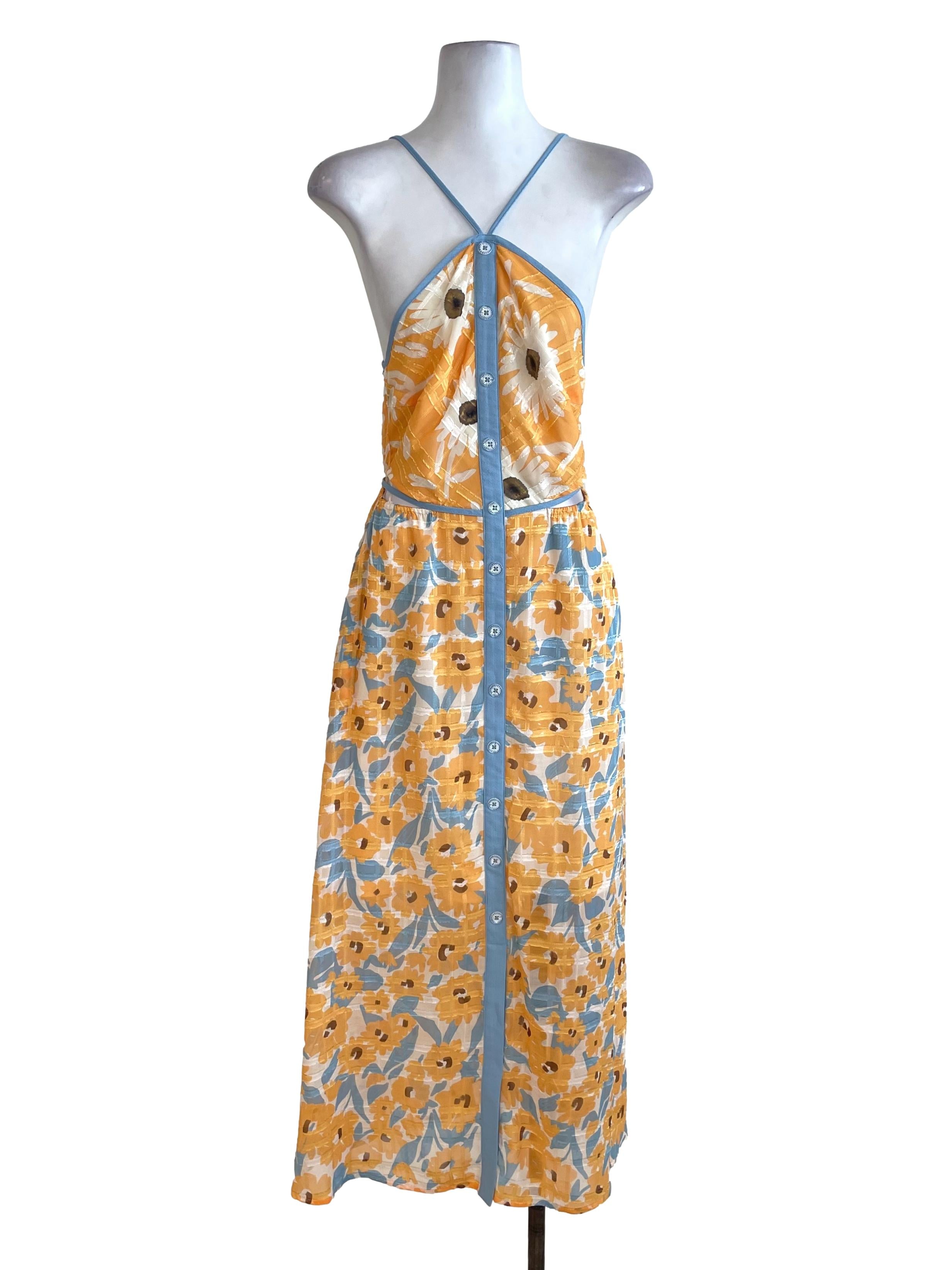 Yellow Grid Halter Neck Sun Dress