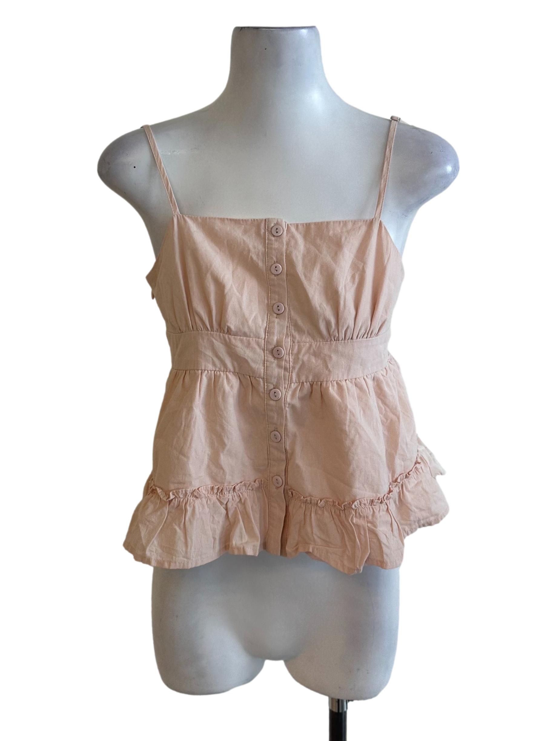Peach Orange Button Ruffle Top