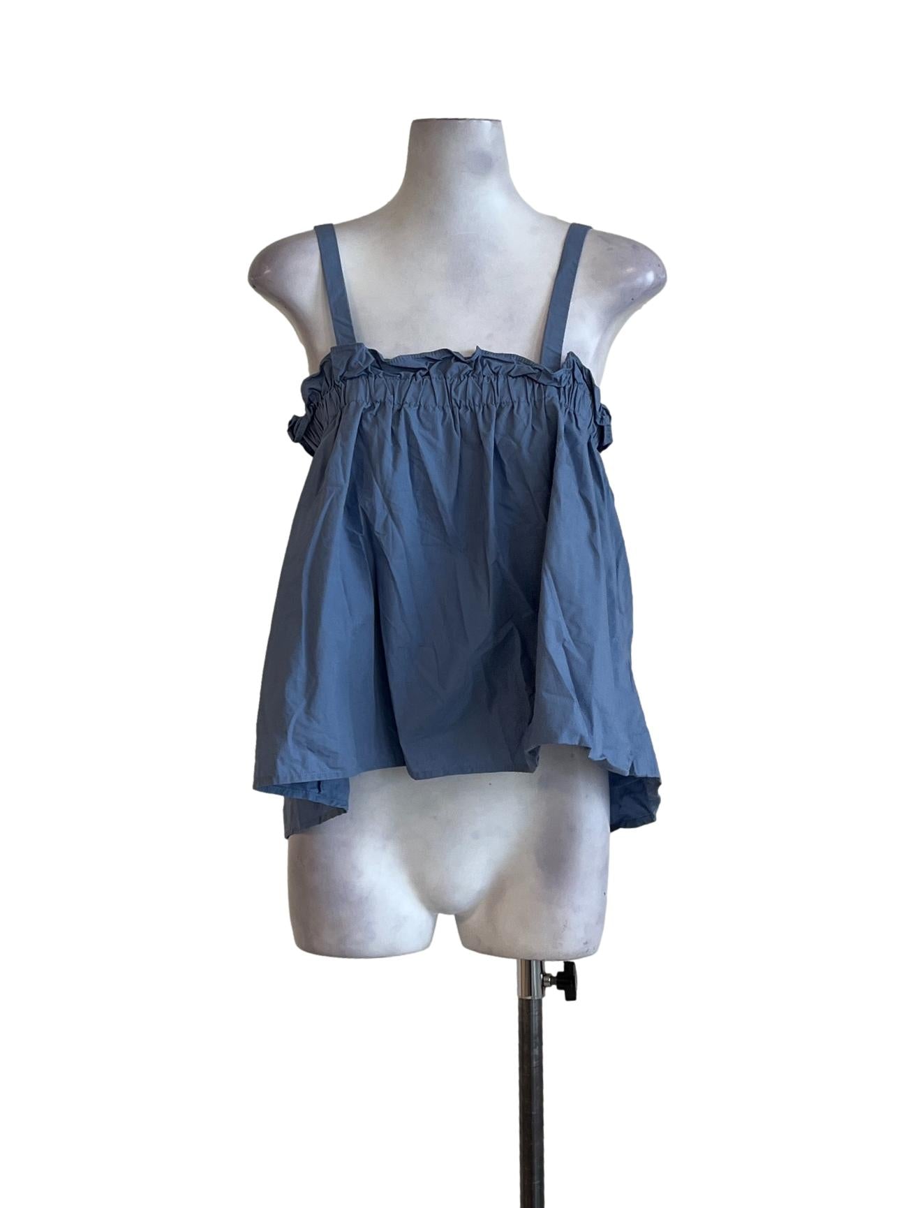 Dusty Blue Sleeveless Square Neckline Shirt