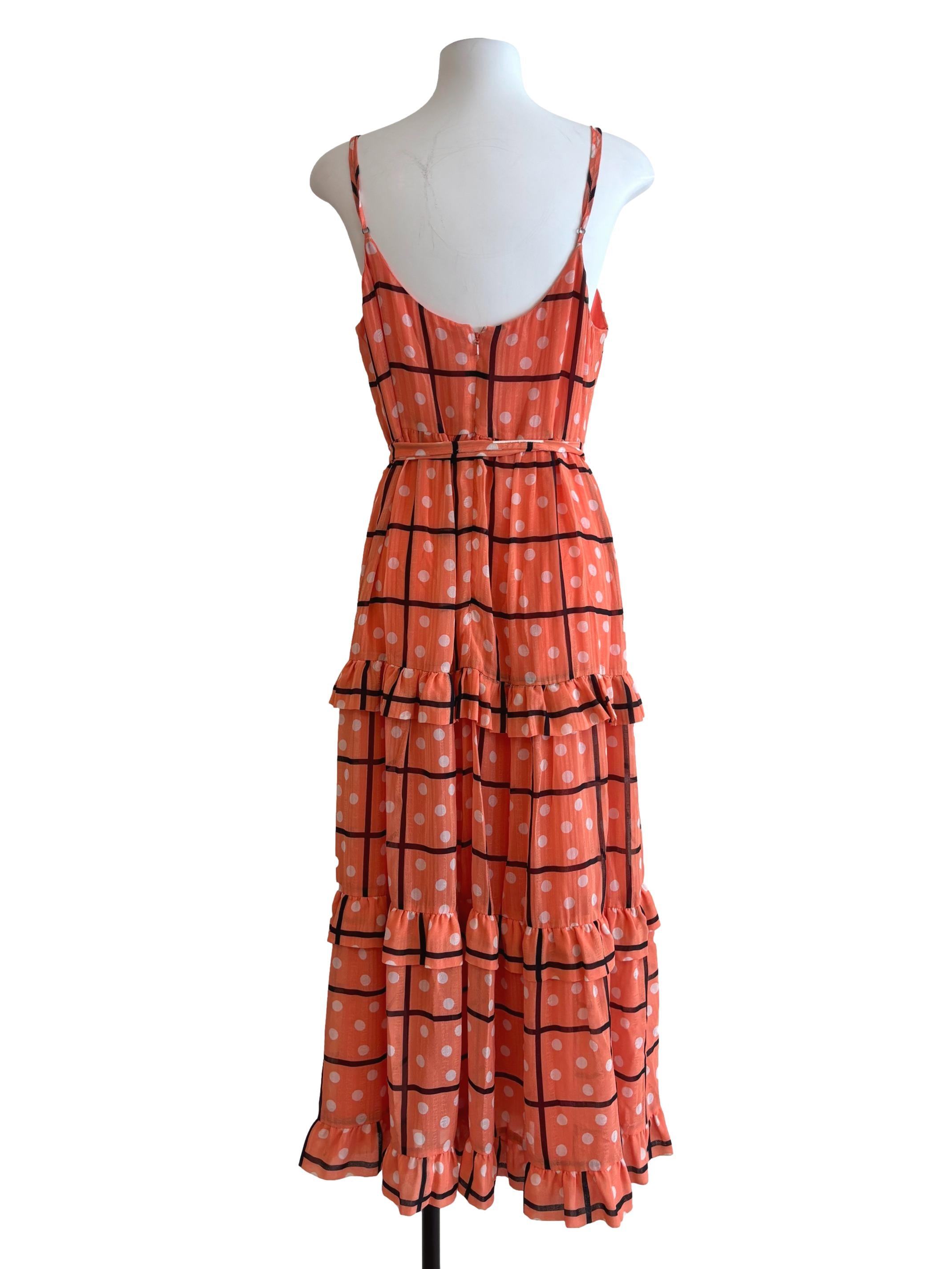 Mandarin Orange Polka Dot Tier Cami Dress
