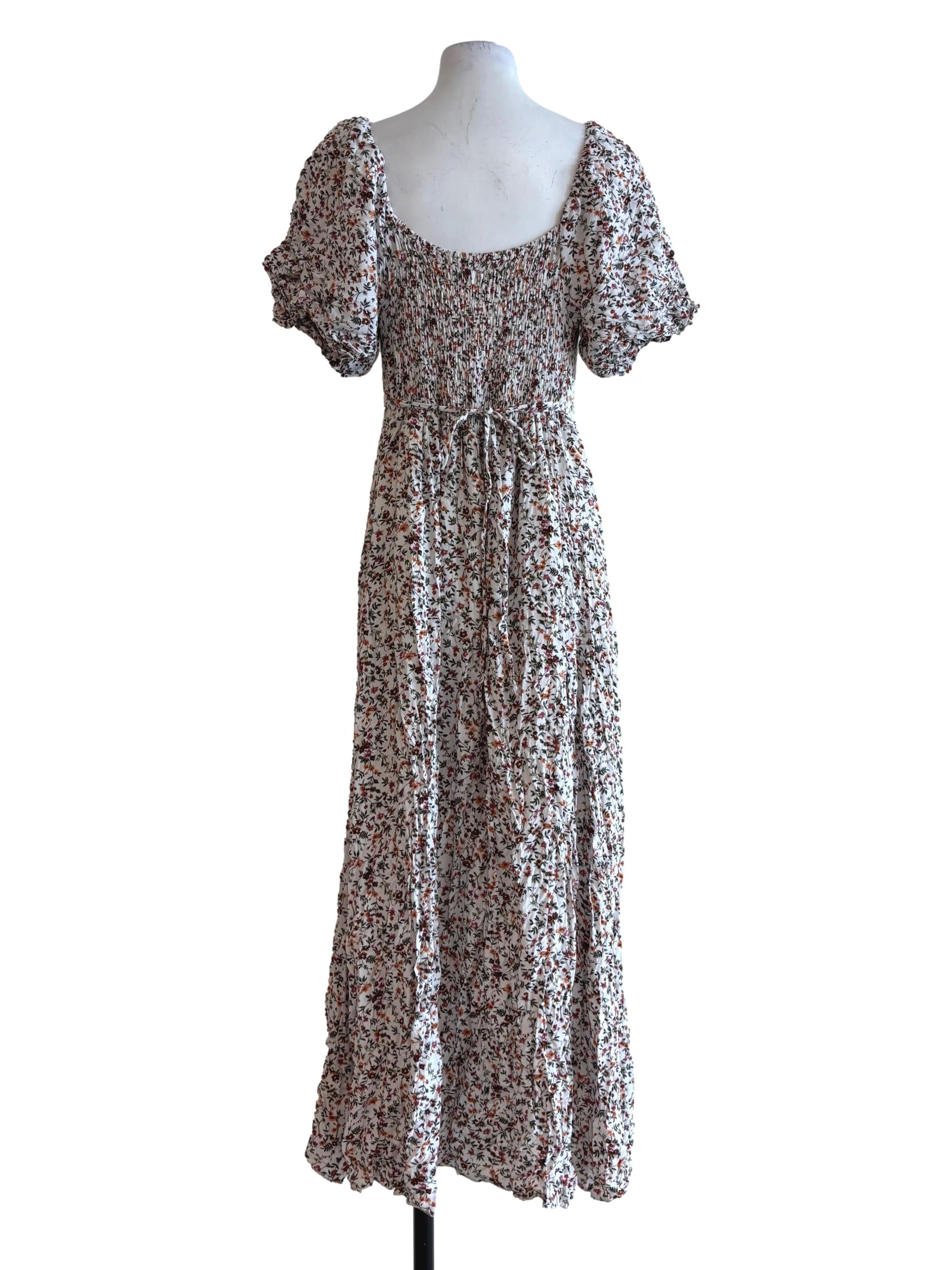 White Micro Floral Short Sleeve Dress
