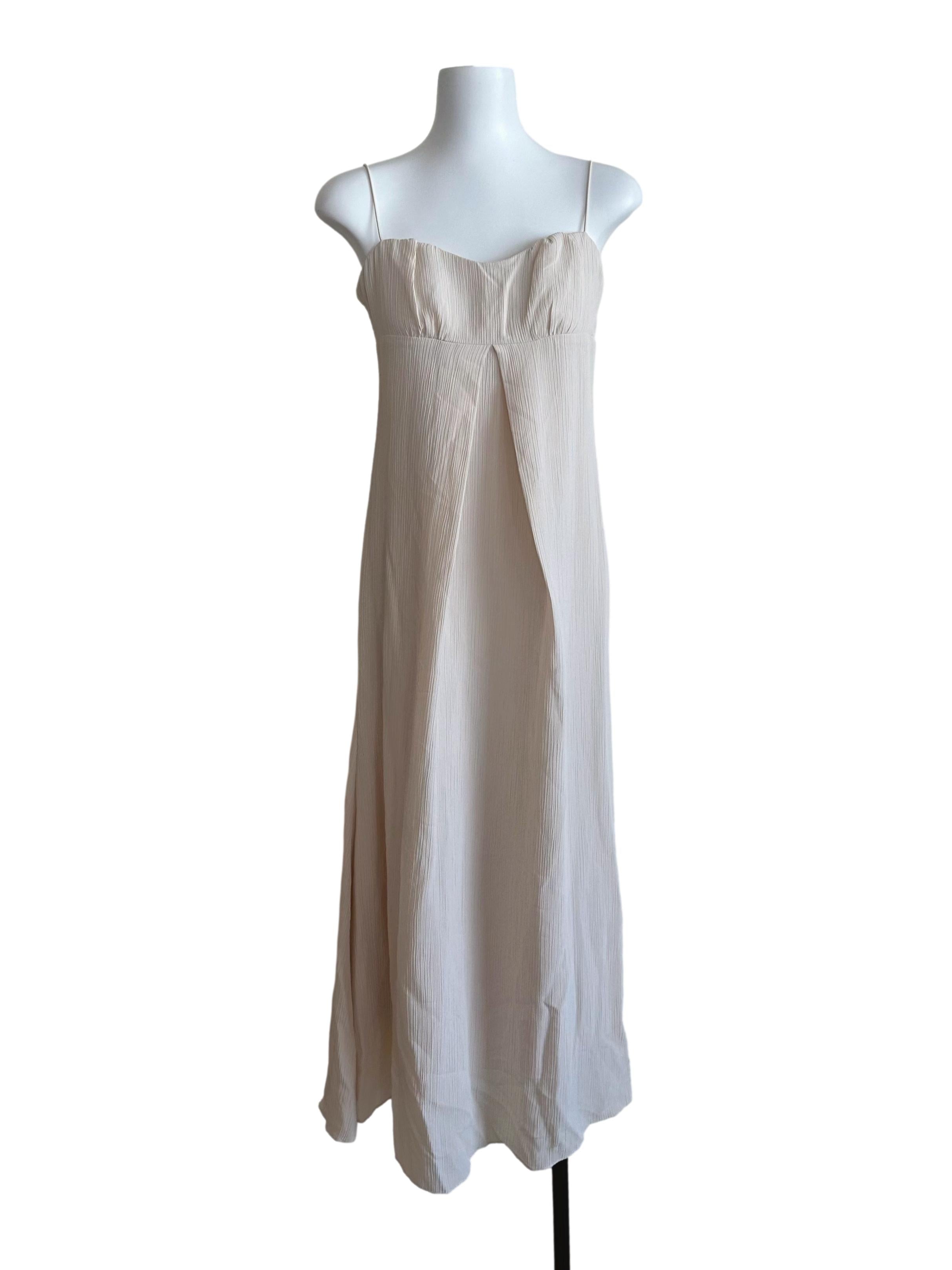 Cream White Textured Spaghetti Strap Dress