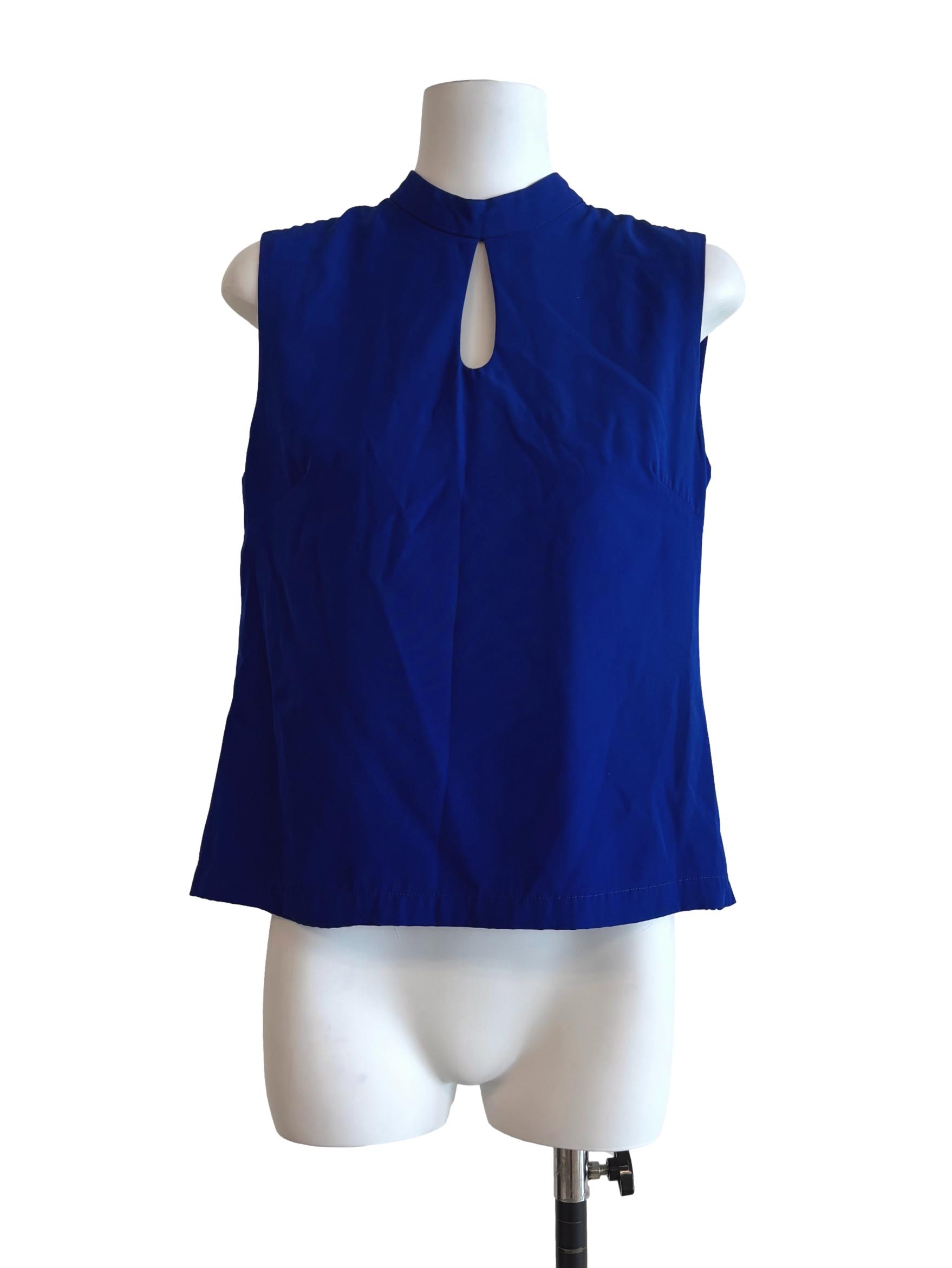 Blue Keyhole Neck Sleeveless Top