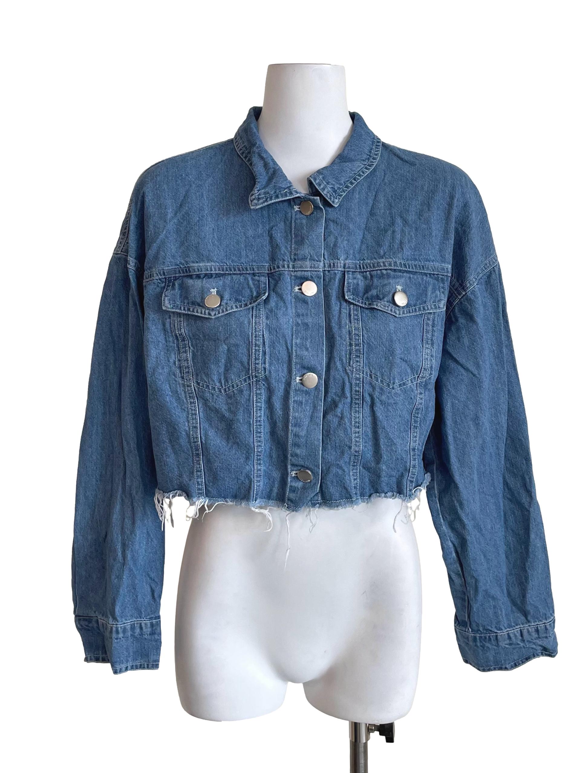 Blue Distressed Denim Crop Jacket