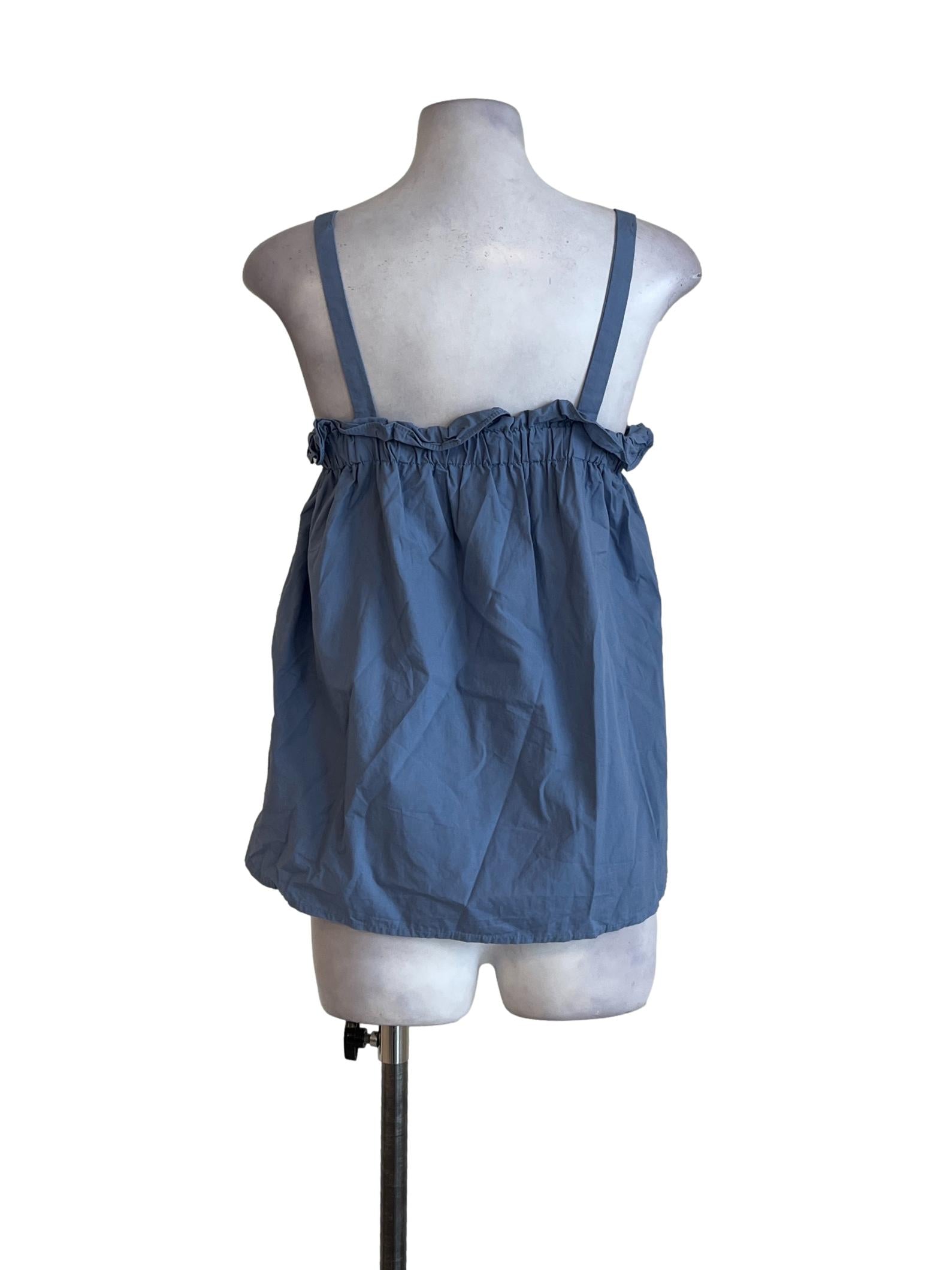Dusty Blue Sleeveless Square Neckline Shirt