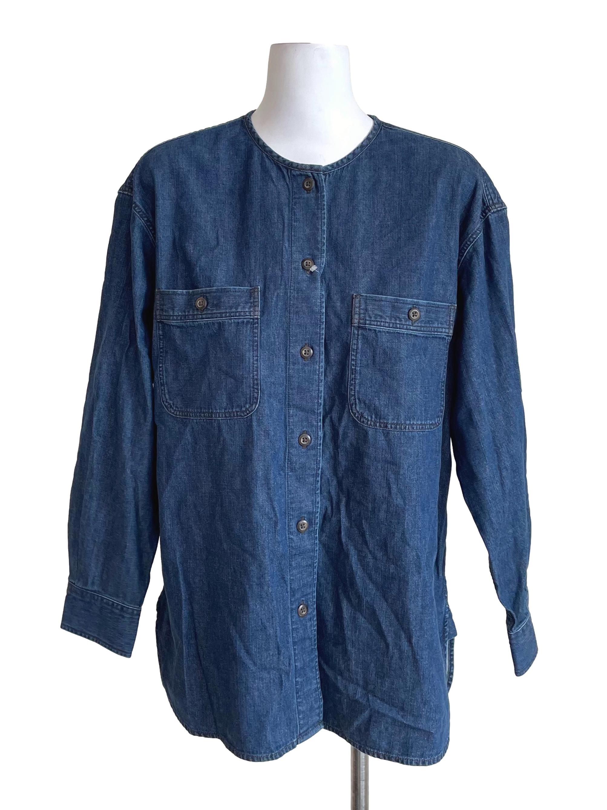 Navy Round Neck Denim Shirt Jacket