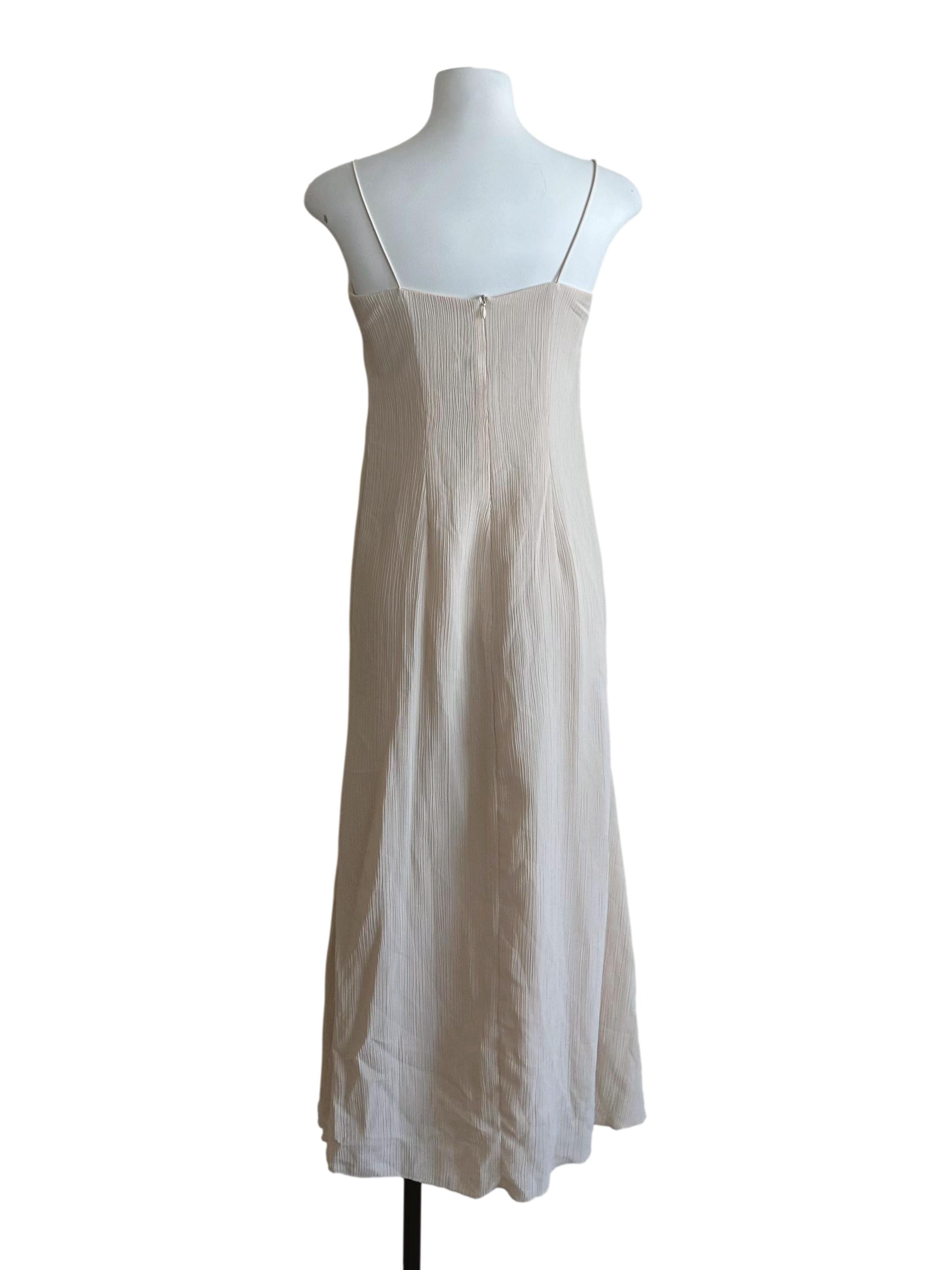 Cream White Textured Spaghetti Strap Dress