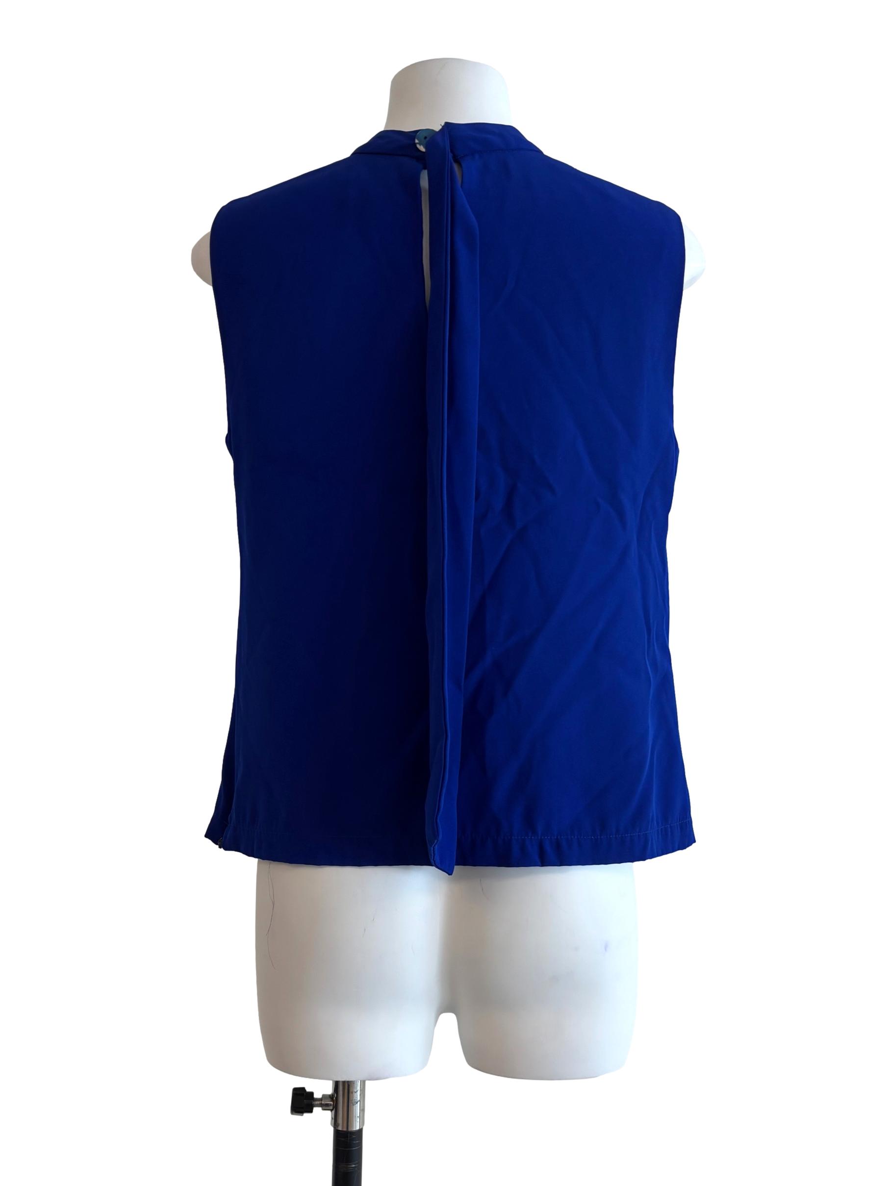 Blue Keyhole Neck Sleeveless Top