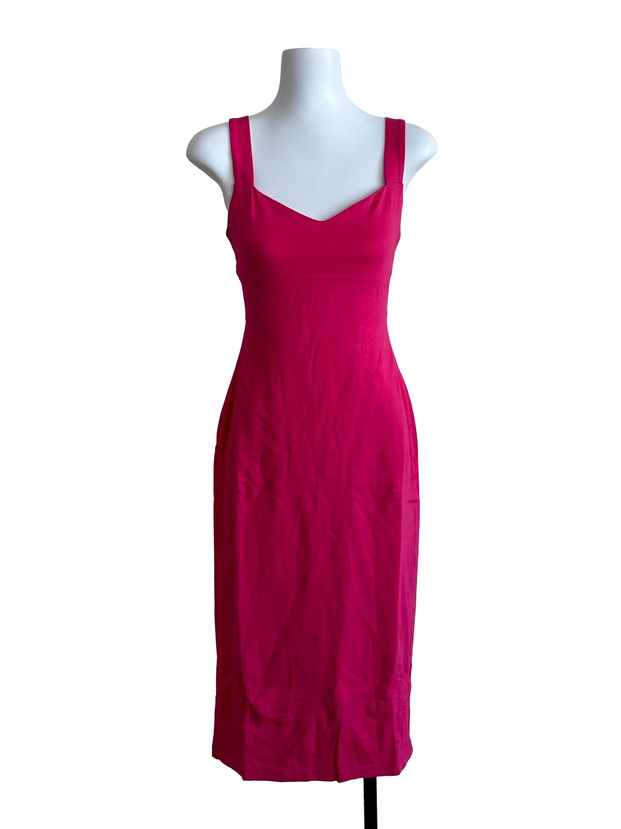 Fuschia Pink V Neck Back Knot Dress