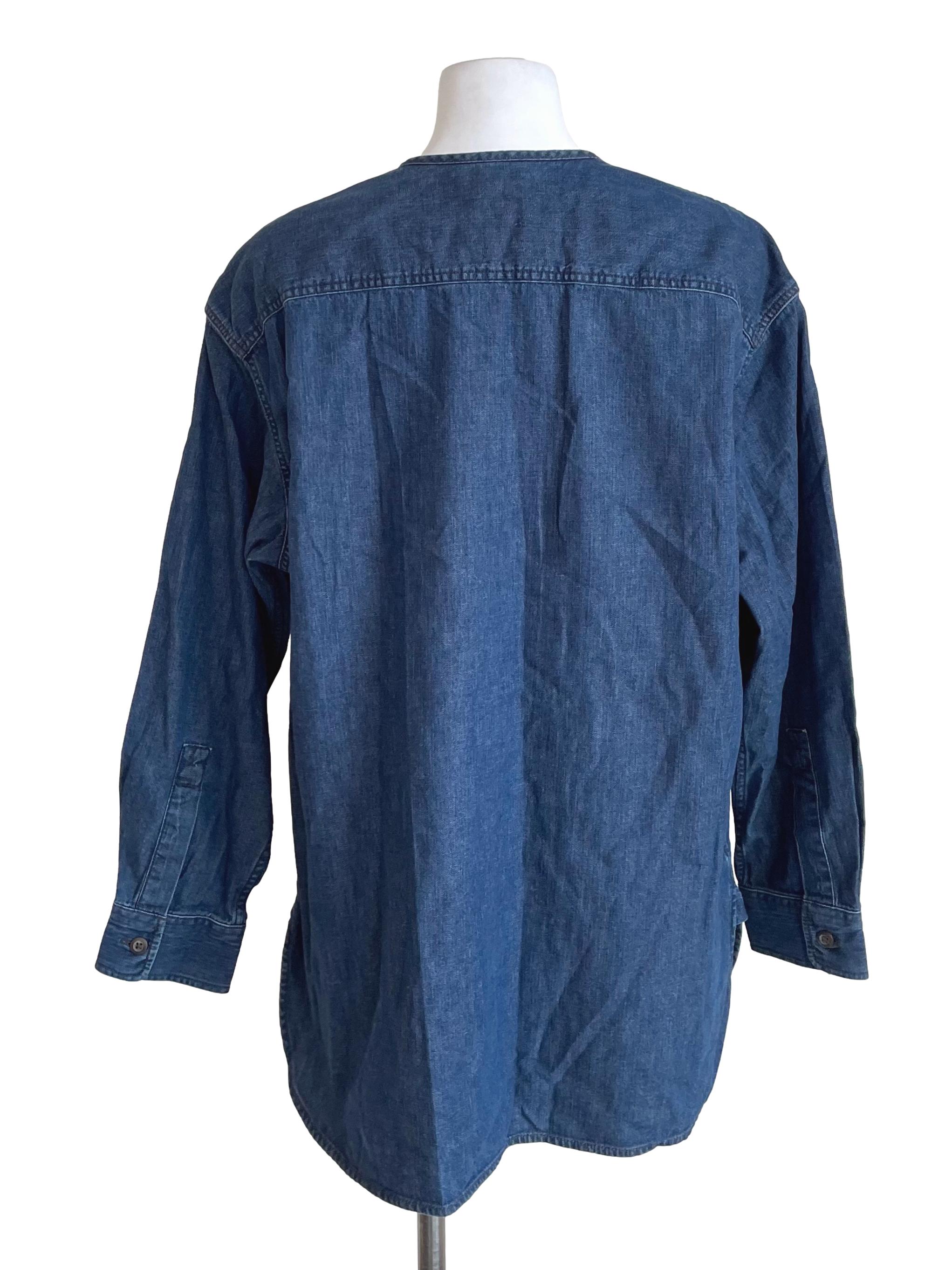 Navy Round Neck Denim Shirt Jacket