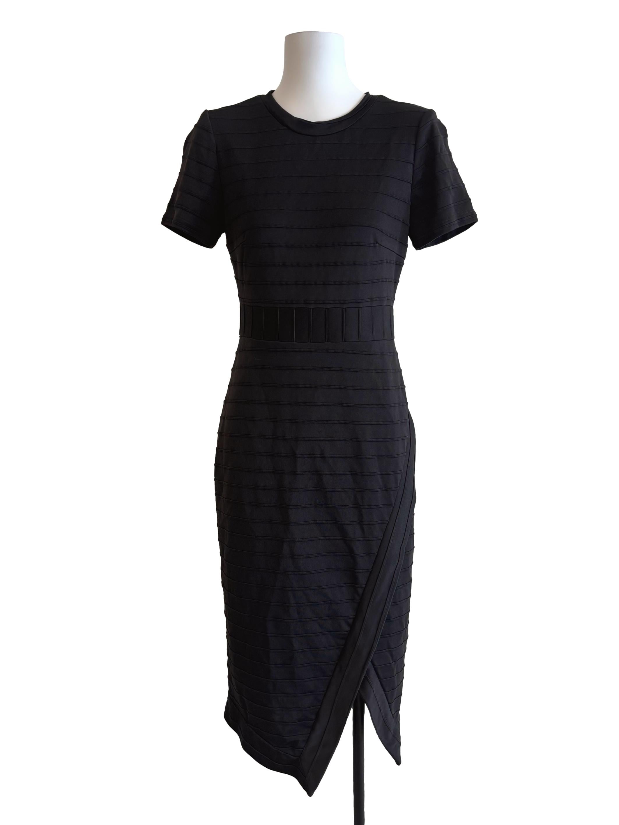 Jet Black Textured Bodycon Dress