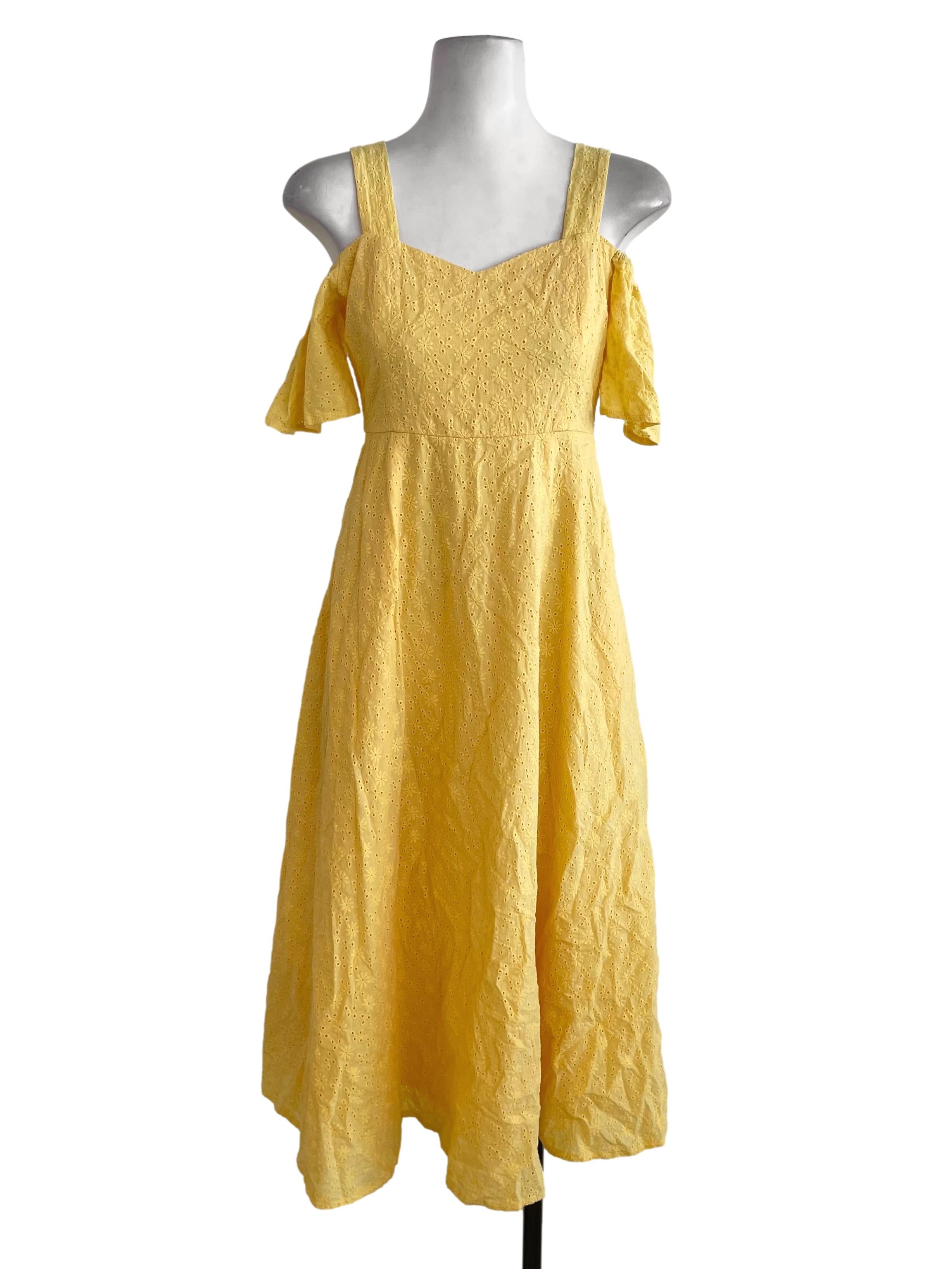 Yellow Eyelet Off-Shoulder Dress