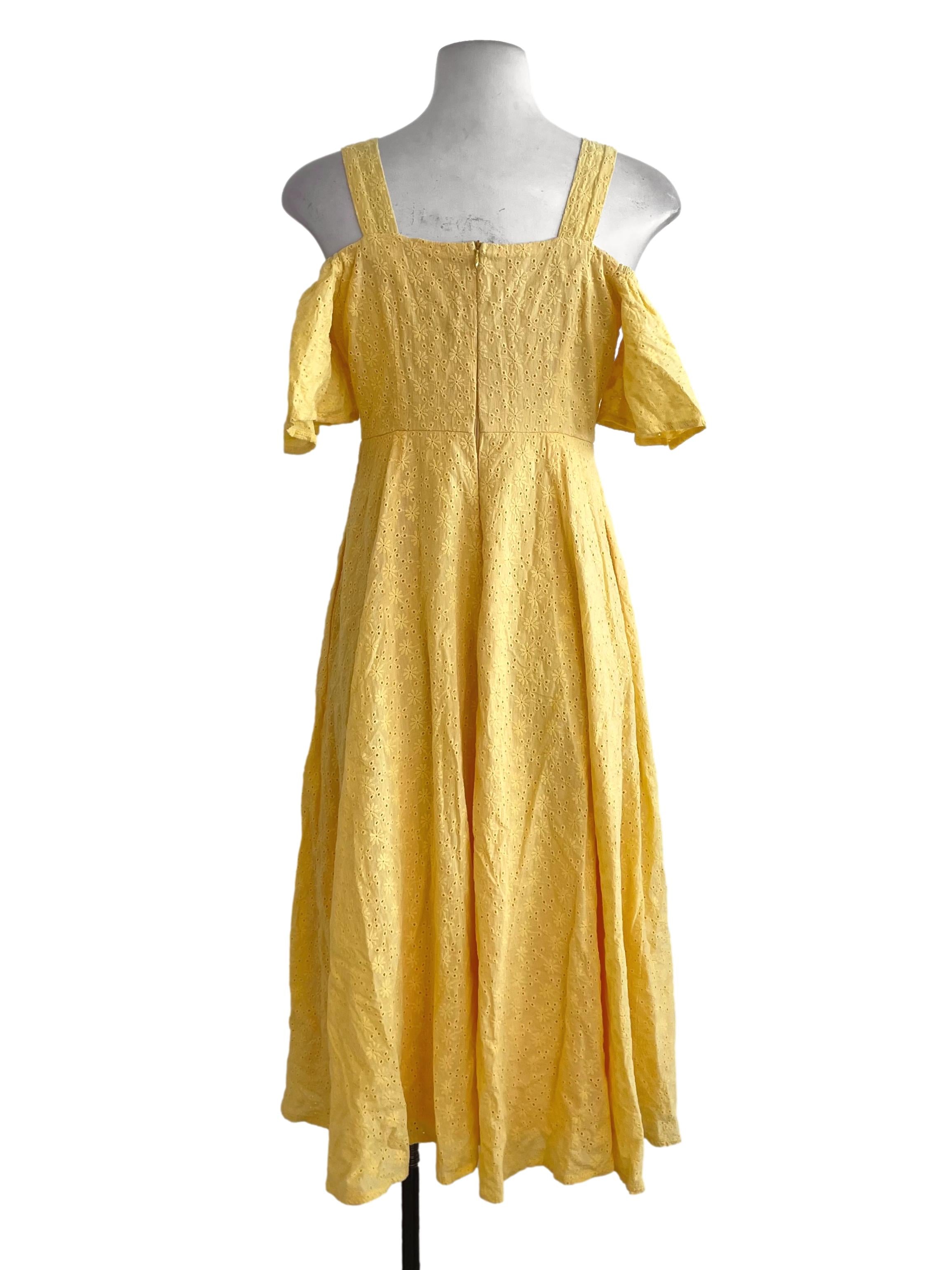 Yellow Eyelet Off-Shoulder Dress